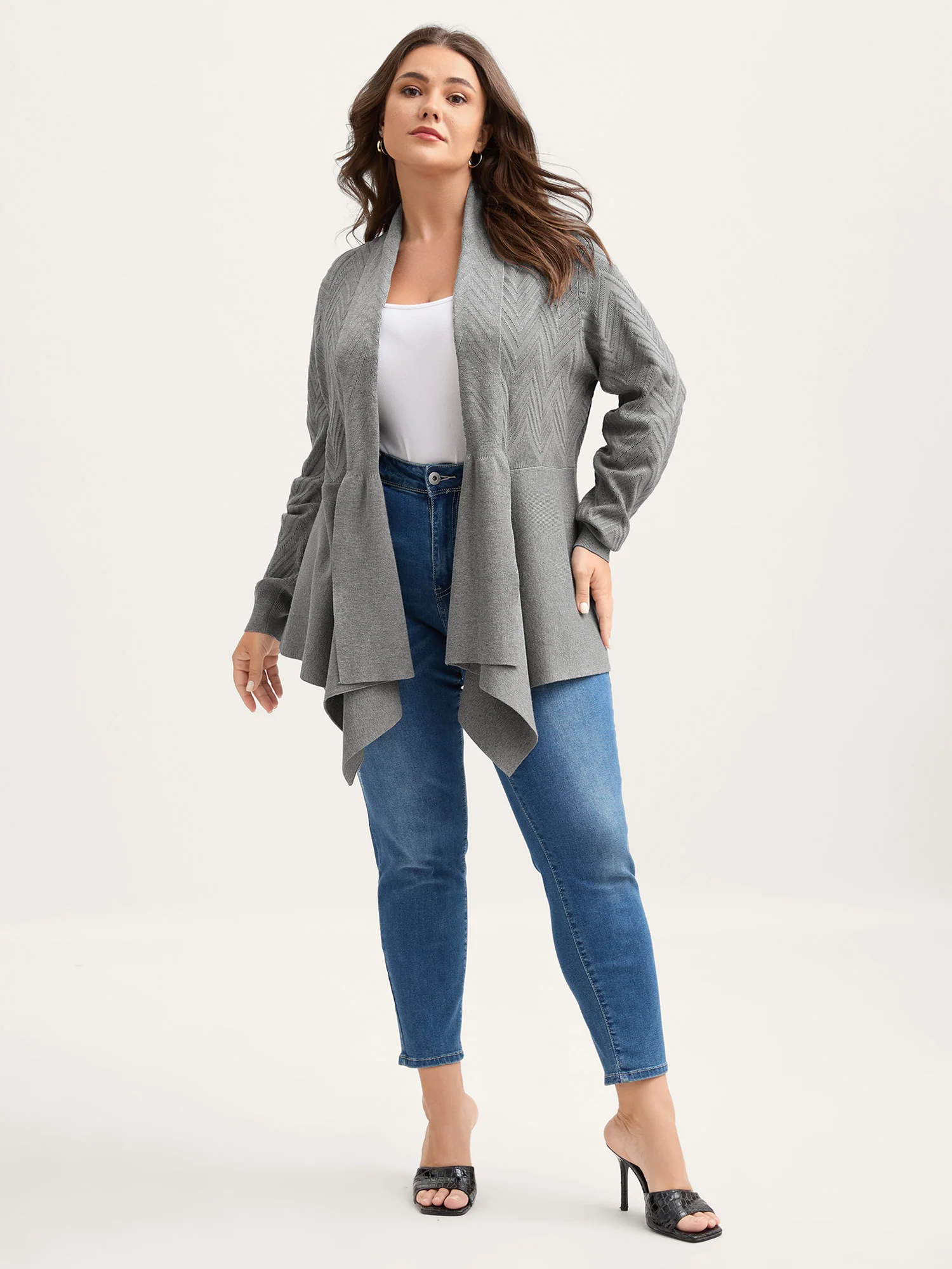 Folded Hem Textured Open-Front Cardigan - Image 3