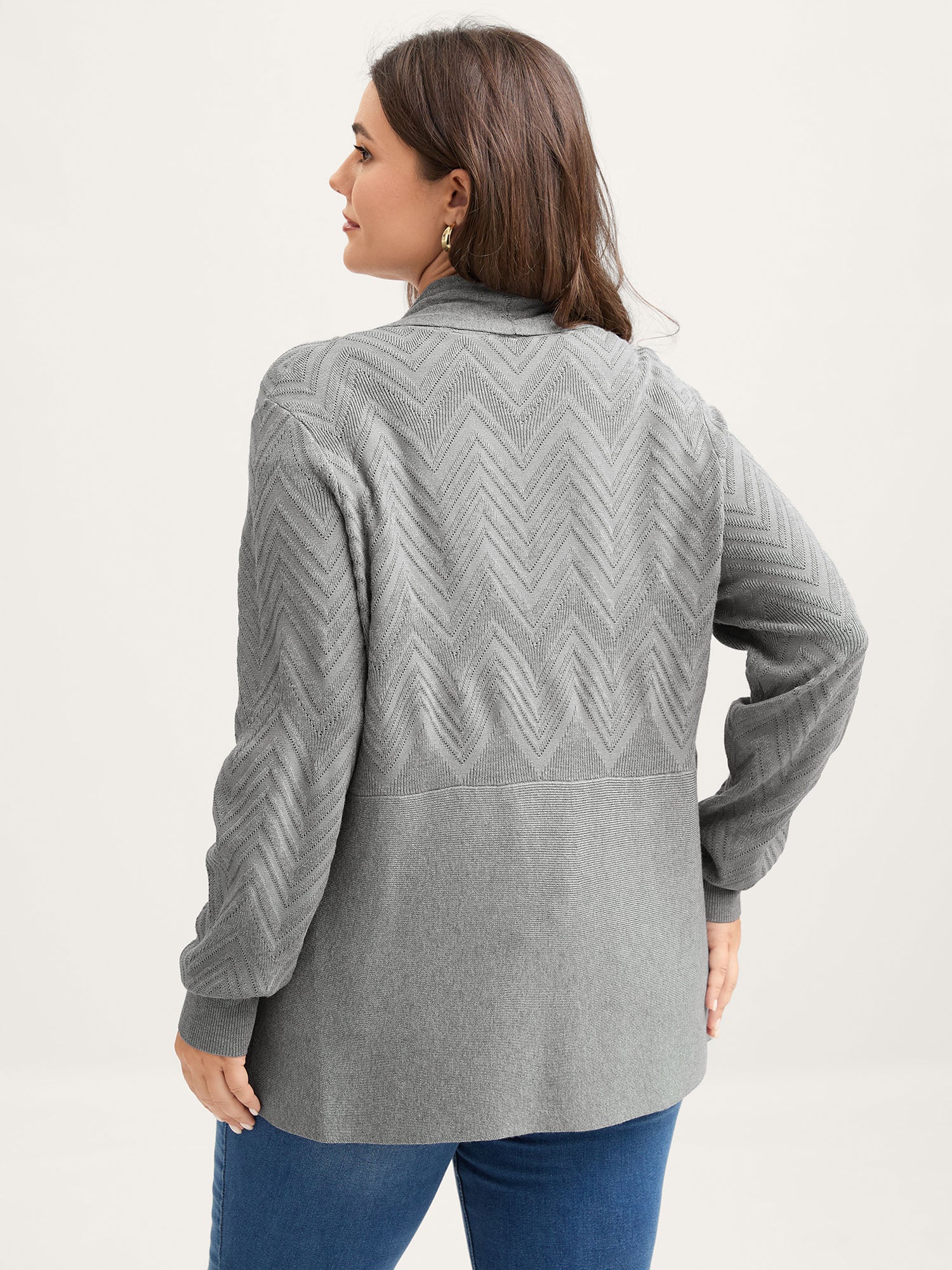 Folded Hem Textured Open-Front Cardigan - Image 4