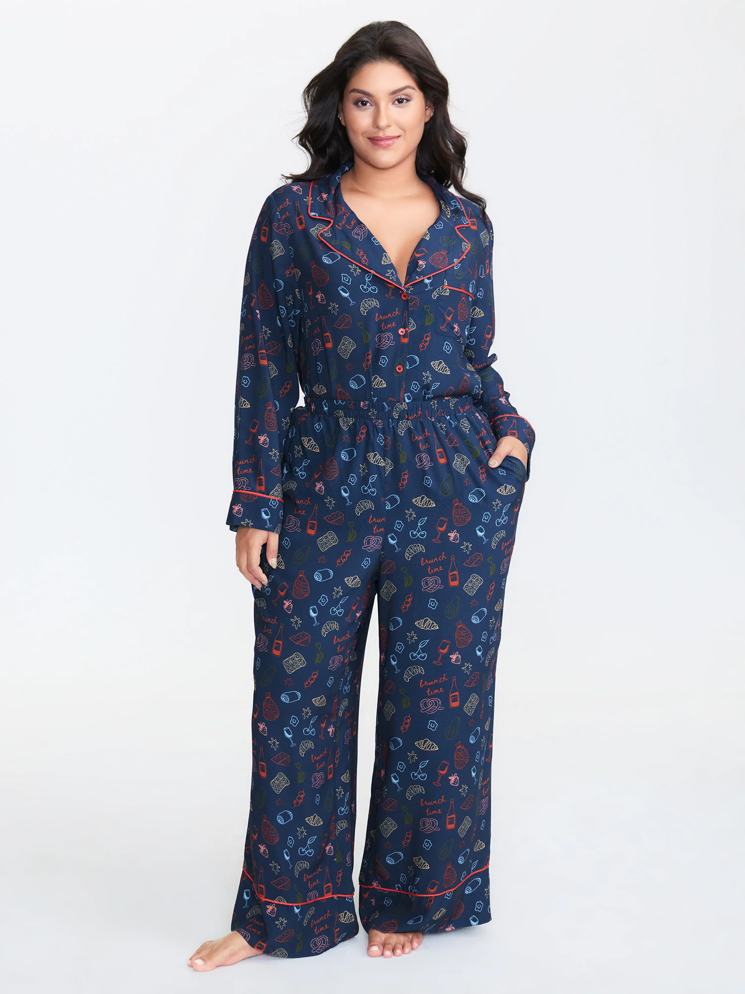 Food Print Elastic Waist Pocketed Lounge Bottoms - Image 2