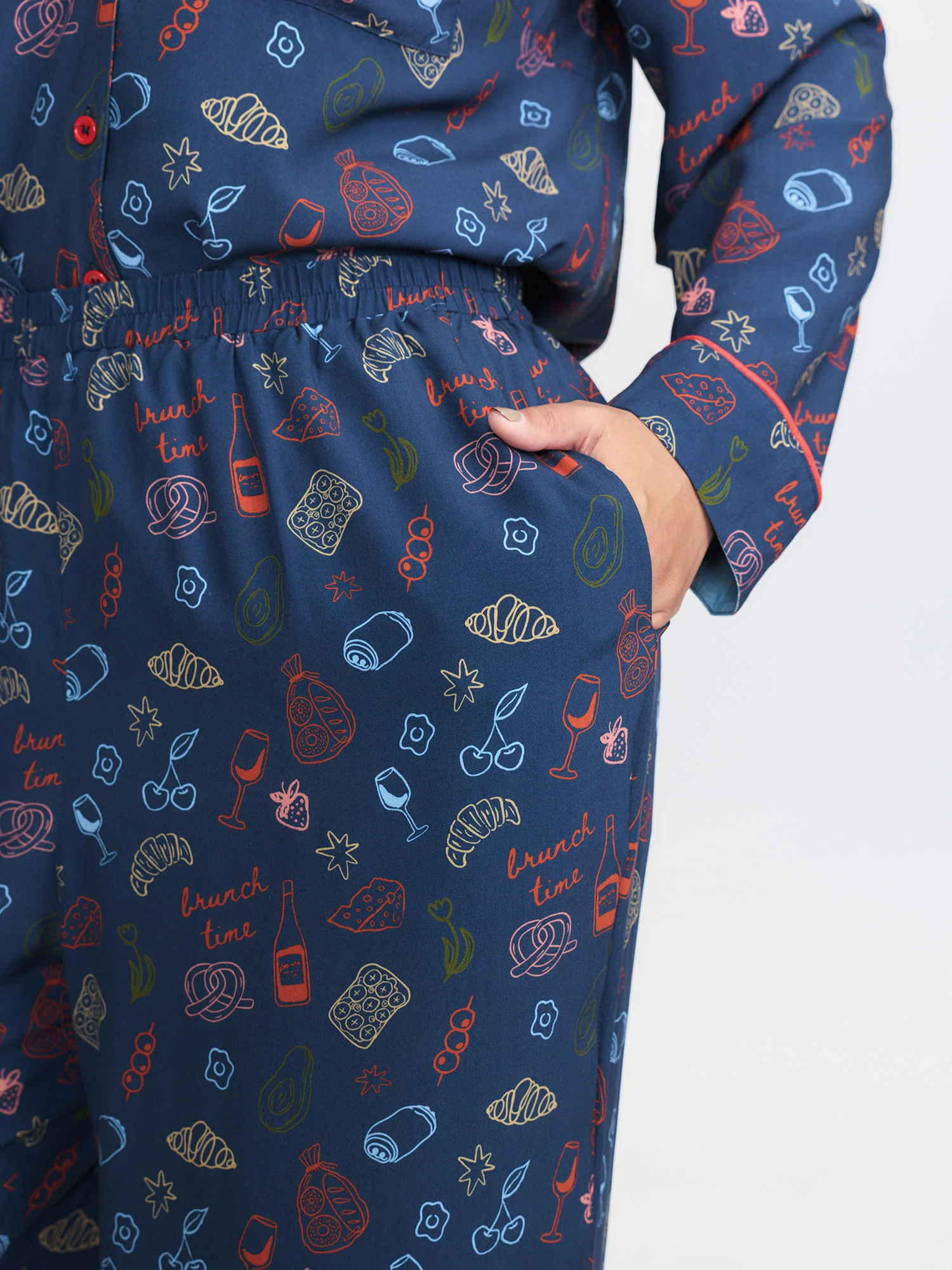 Food Print Elastic Waist Pocketed Lounge Bottoms - Image 3