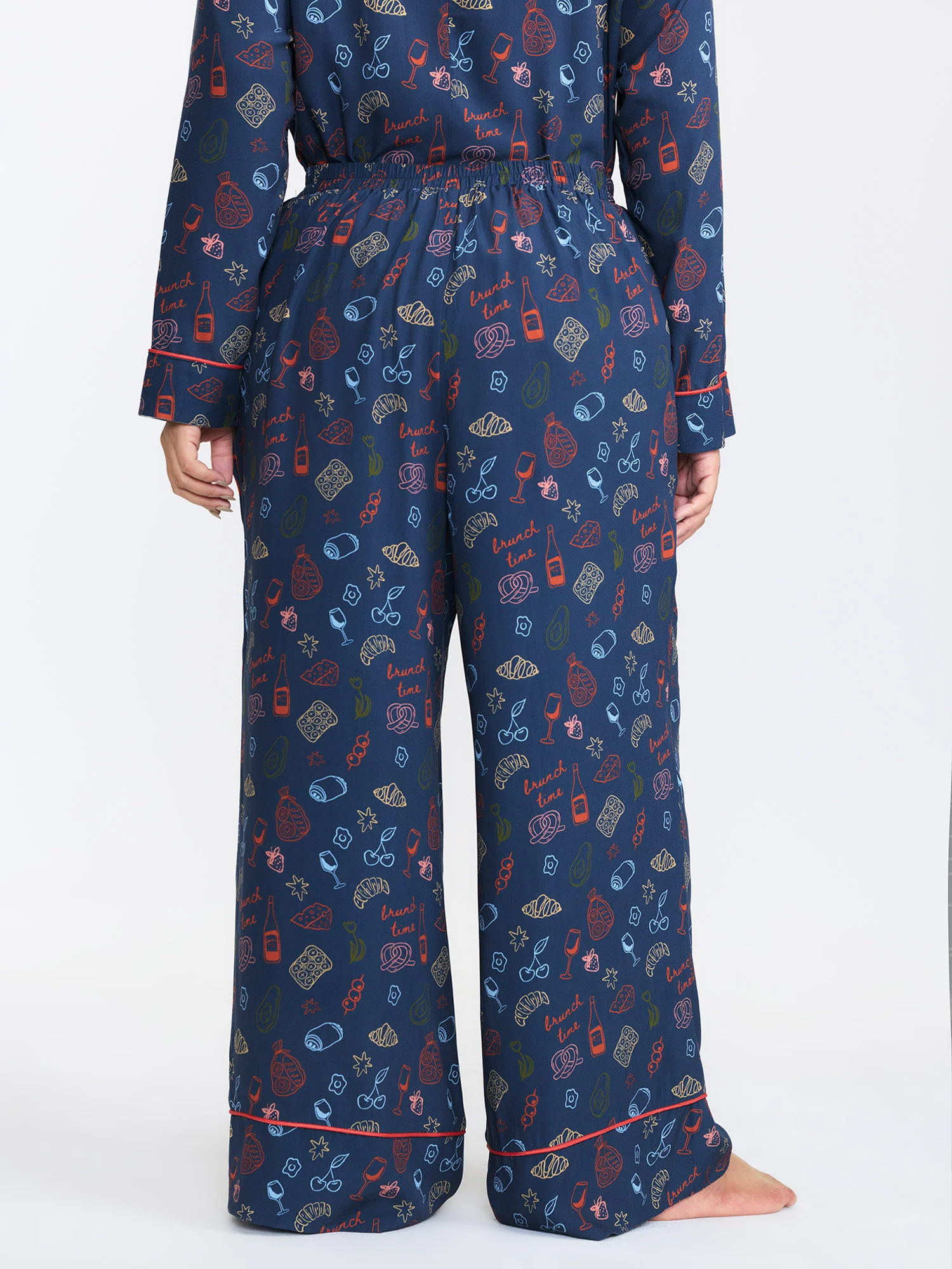 Food Print Elastic Waist Pocketed Lounge Bottoms - Image 5