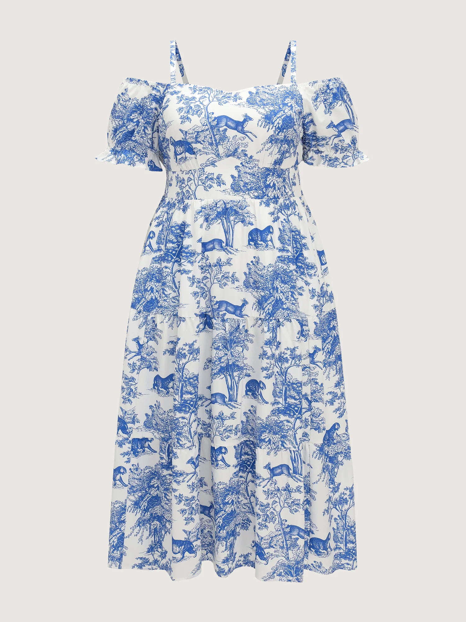 Forest Print Cold-Shoulder Flowy Maxi Dress - Image 8