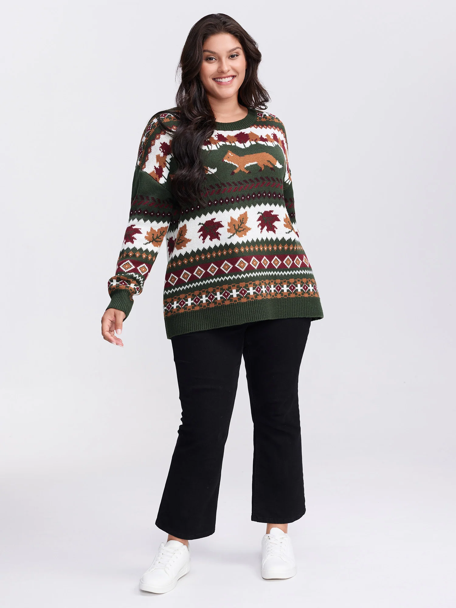 Forest Pattern Jacquard Round Neck Pullover - Image 3