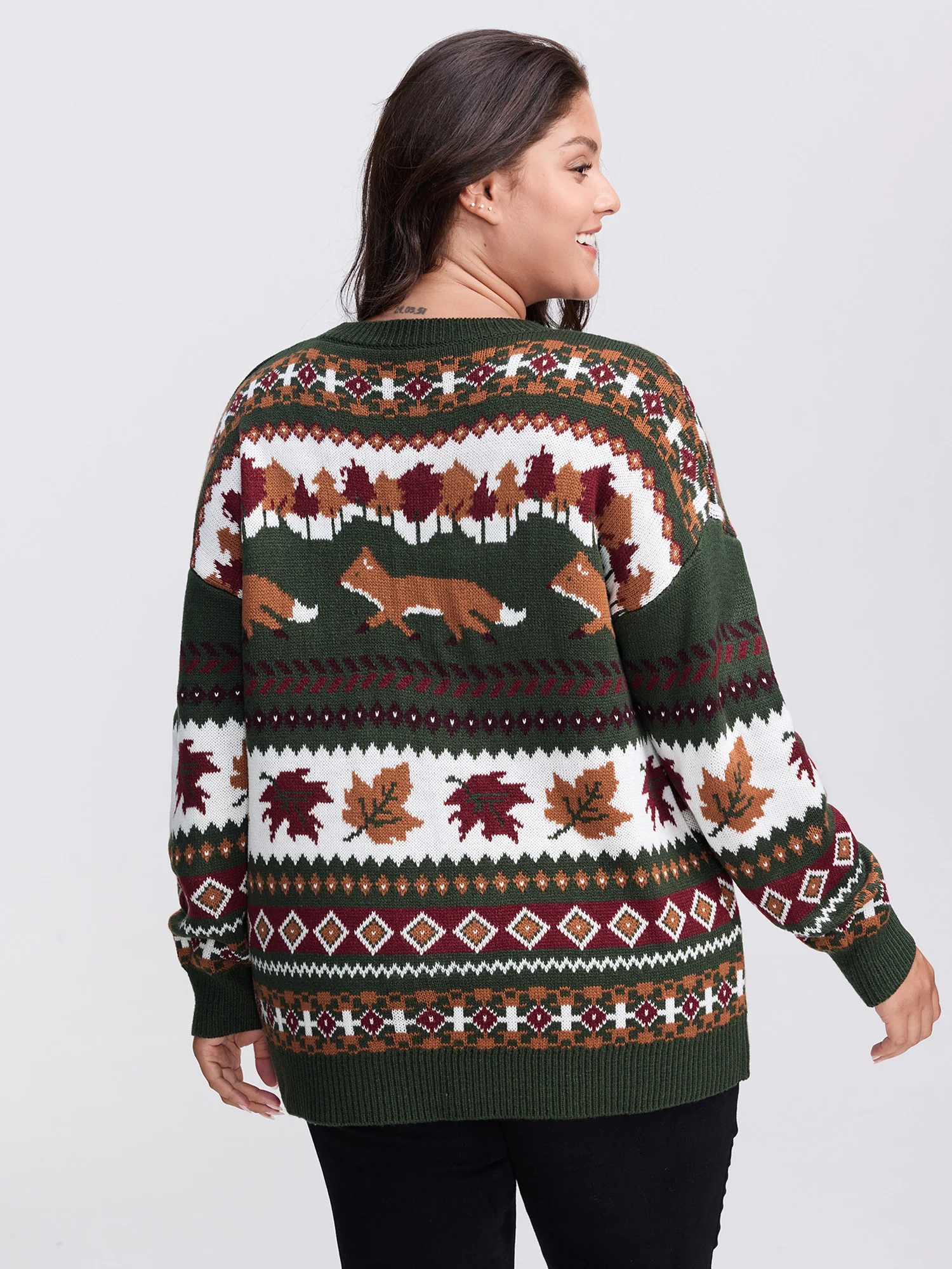 Forest Pattern Jacquard Round Neck Pullover - Image 4