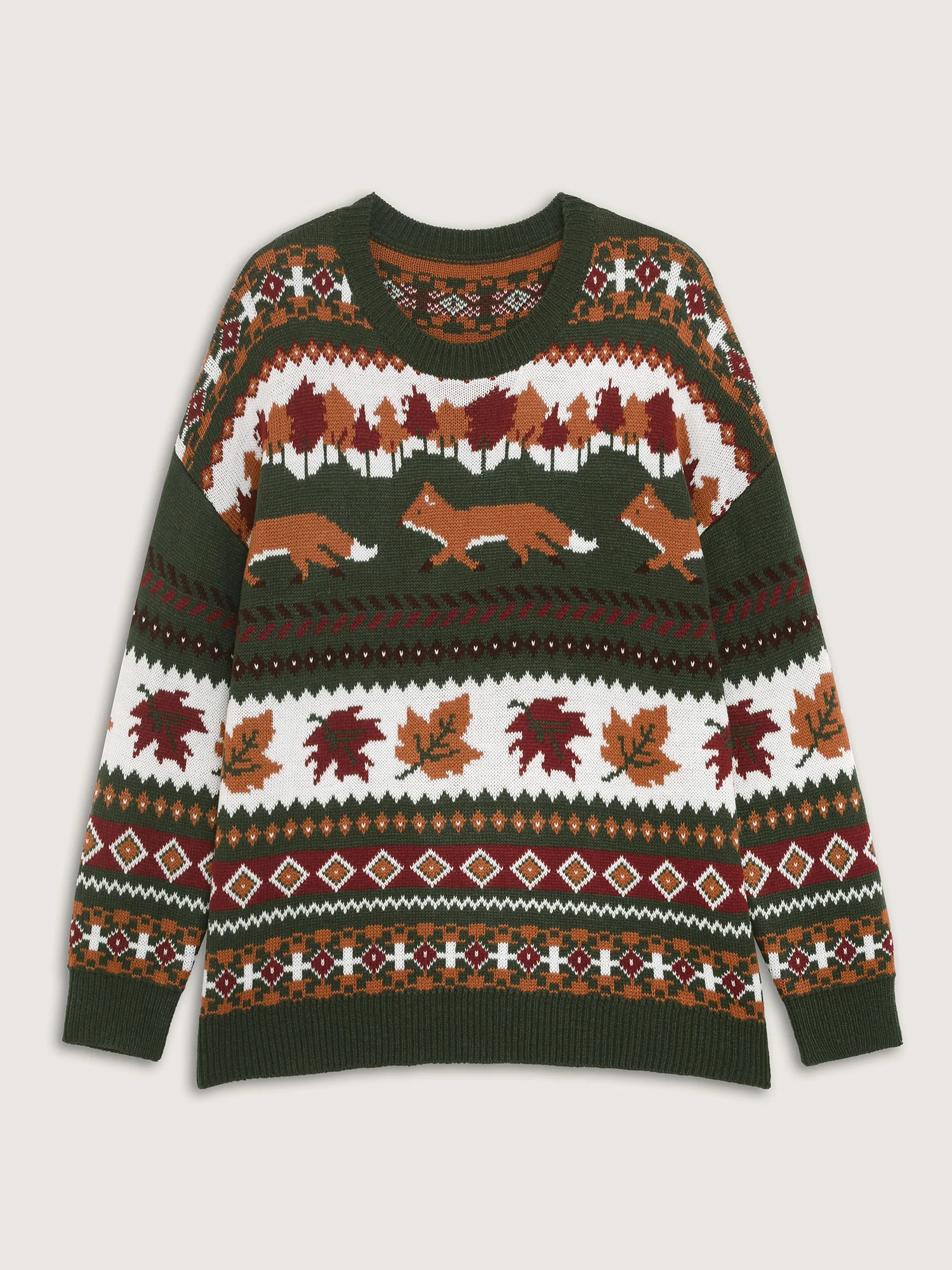 Forest Pattern Jacquard Round Neck Pullover - Image 7
