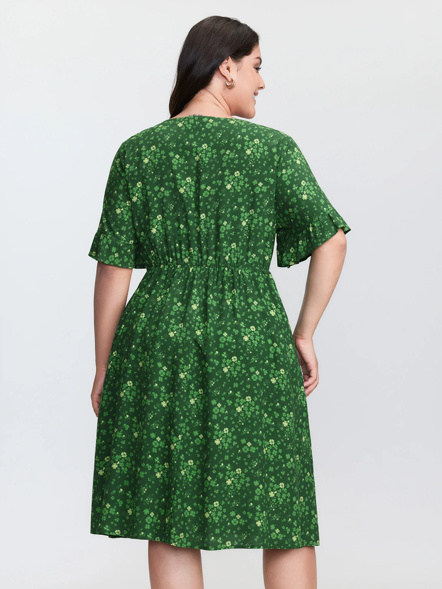Four Leaf Clover Print Button Mini Dress - Image 4