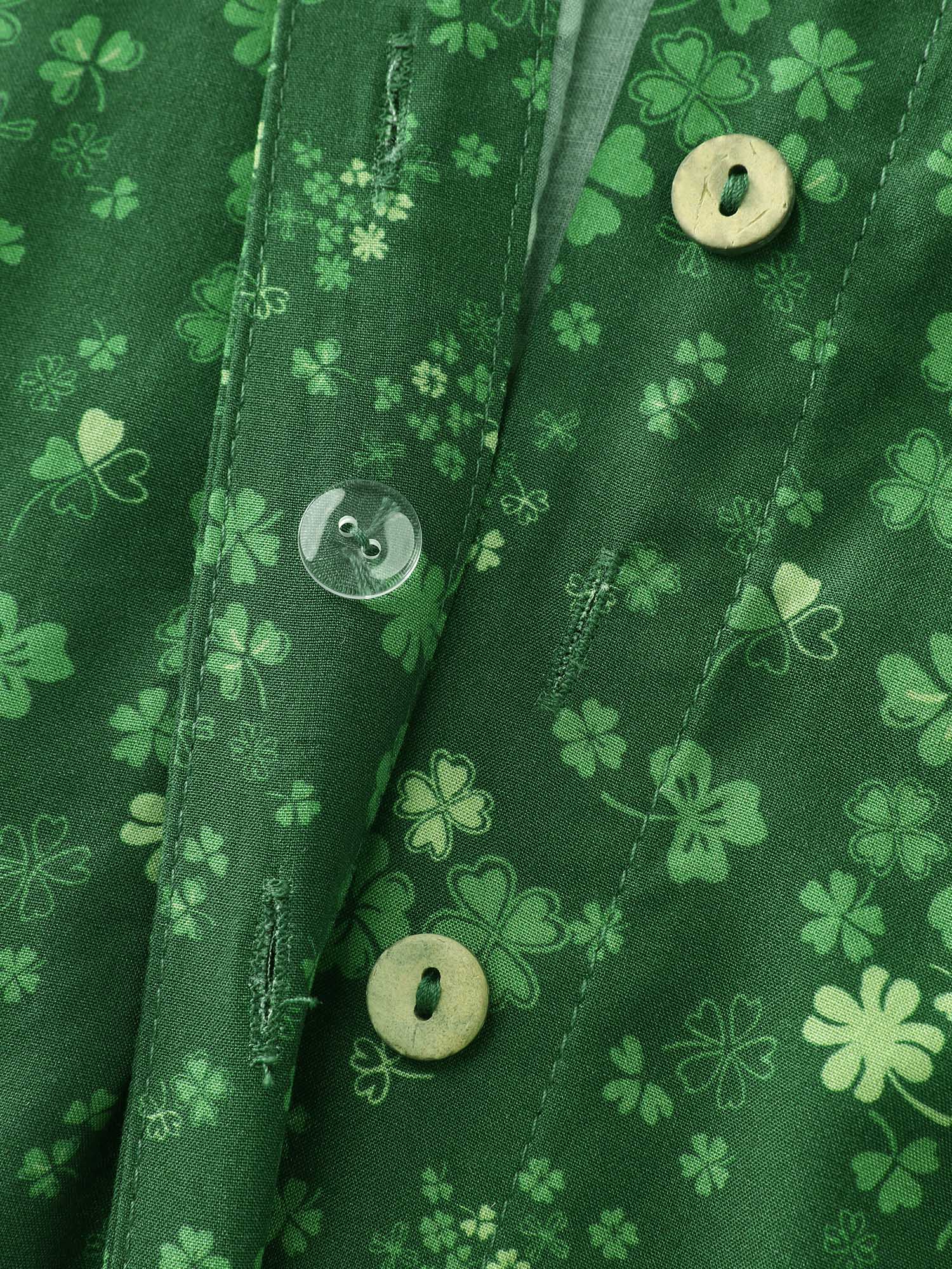Four Leaf Clover Print Button Mini Dress - Image 5