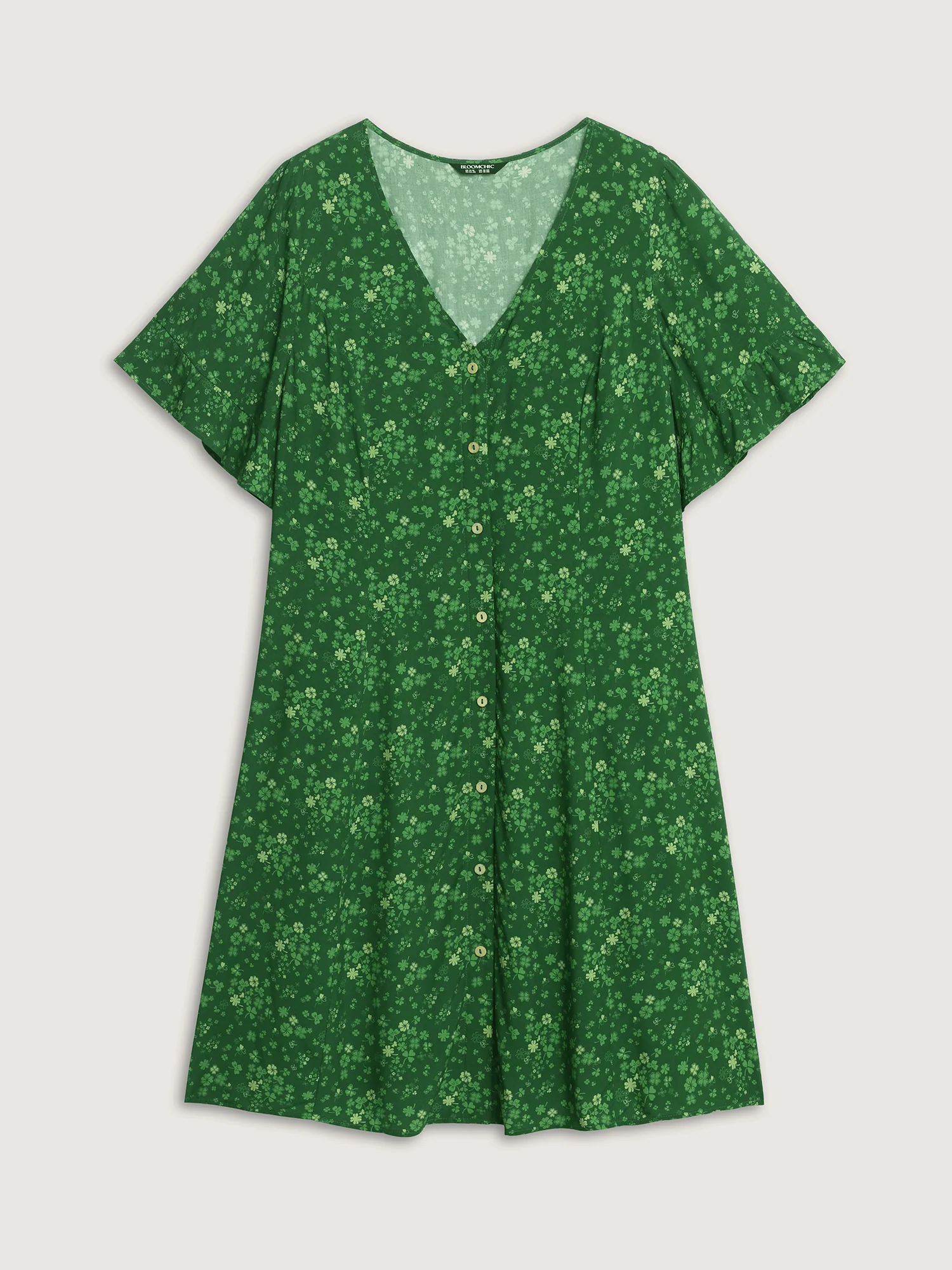 Four Leaf Clover Print Button Mini Dress - Image 7