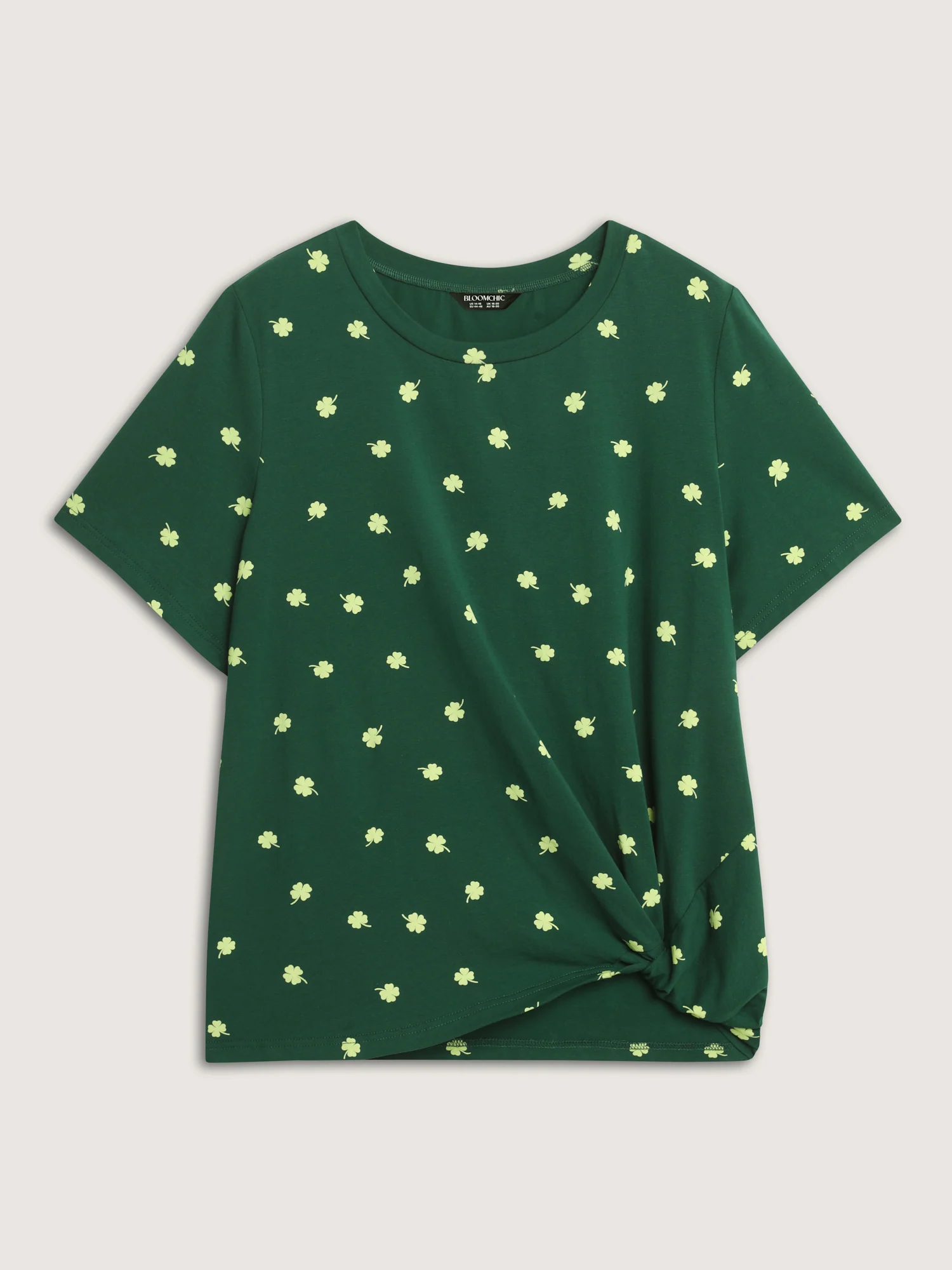 Four Leaf Clover Print Knotted Side T-Shirt - Image 6