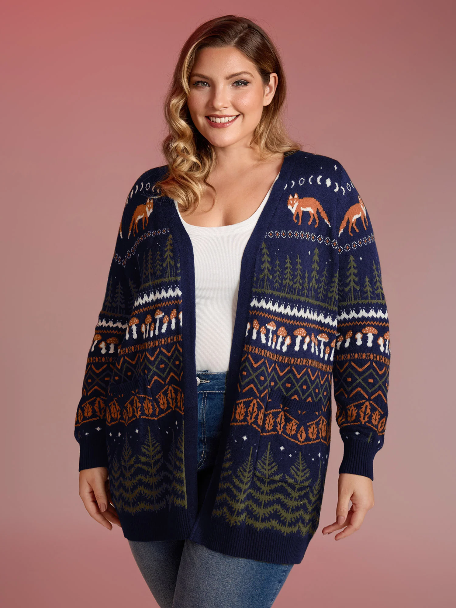 Fox in Forest Contrast Knit Cardigan - Image 2