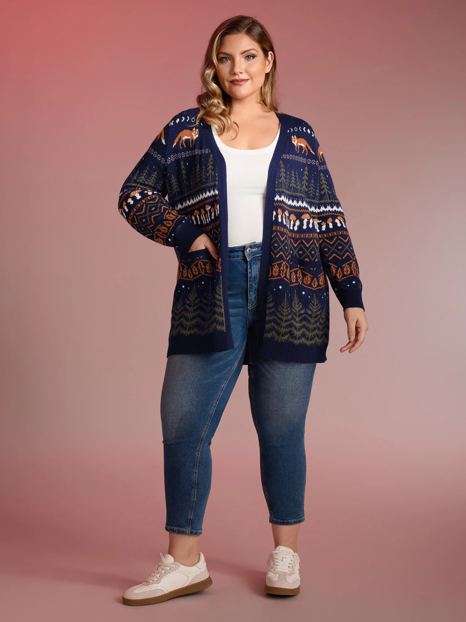 Fox in Forest Contrast Knit Cardigan - Image 3