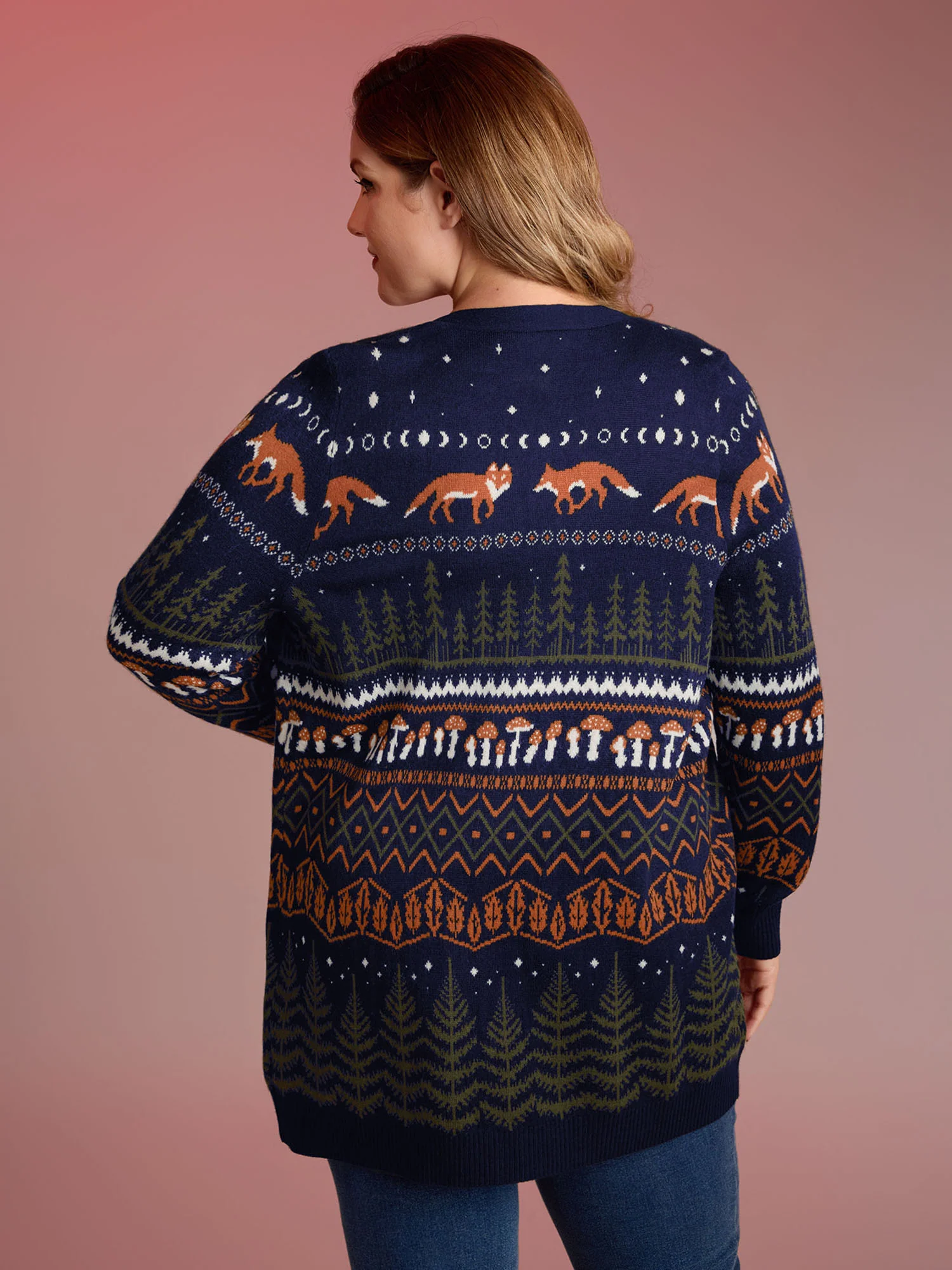 Fox in Forest Contrast Knit Cardigan - Image 4