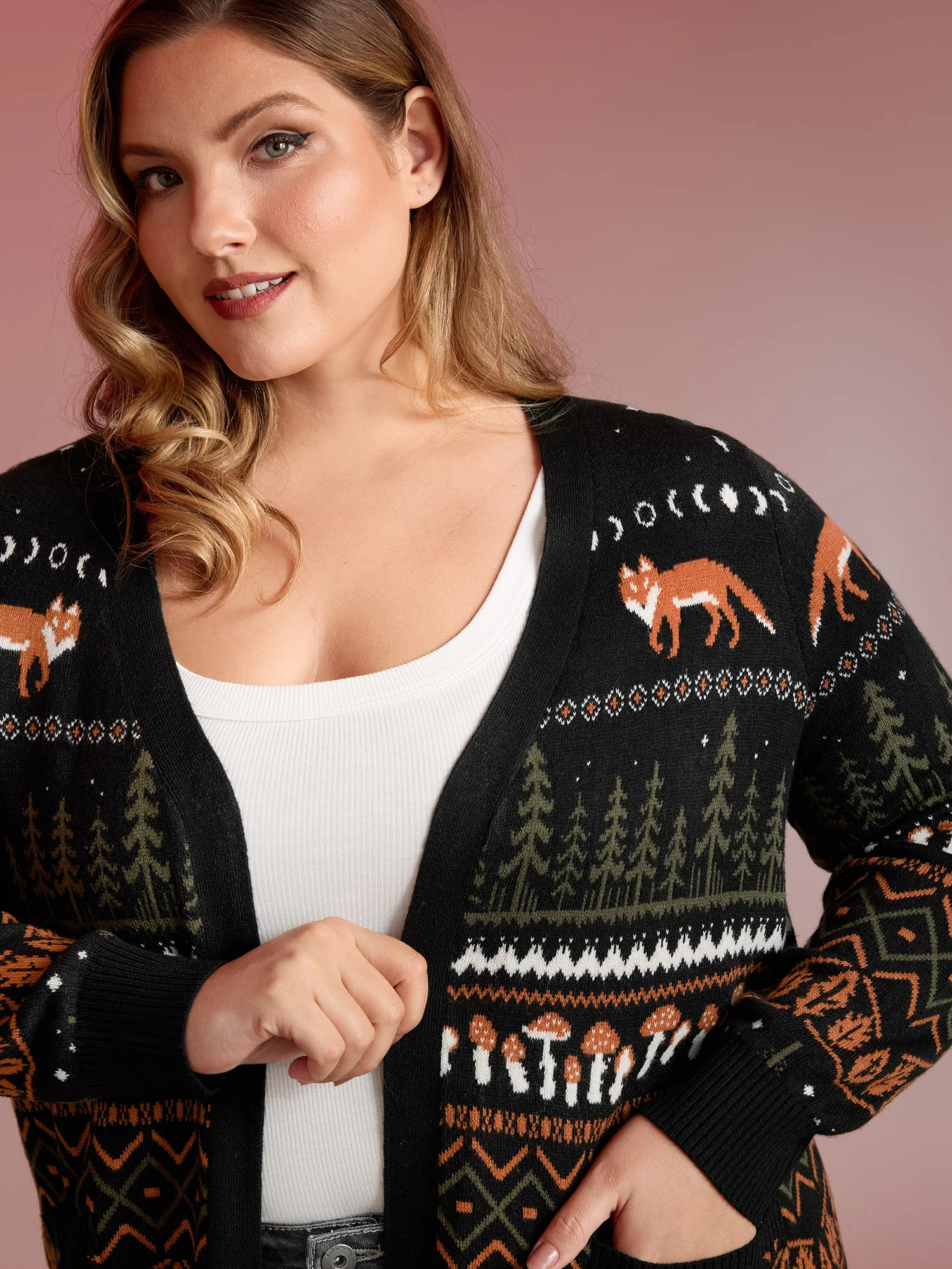 Fox in Forest Contrast Knit Cardigan - Image 5