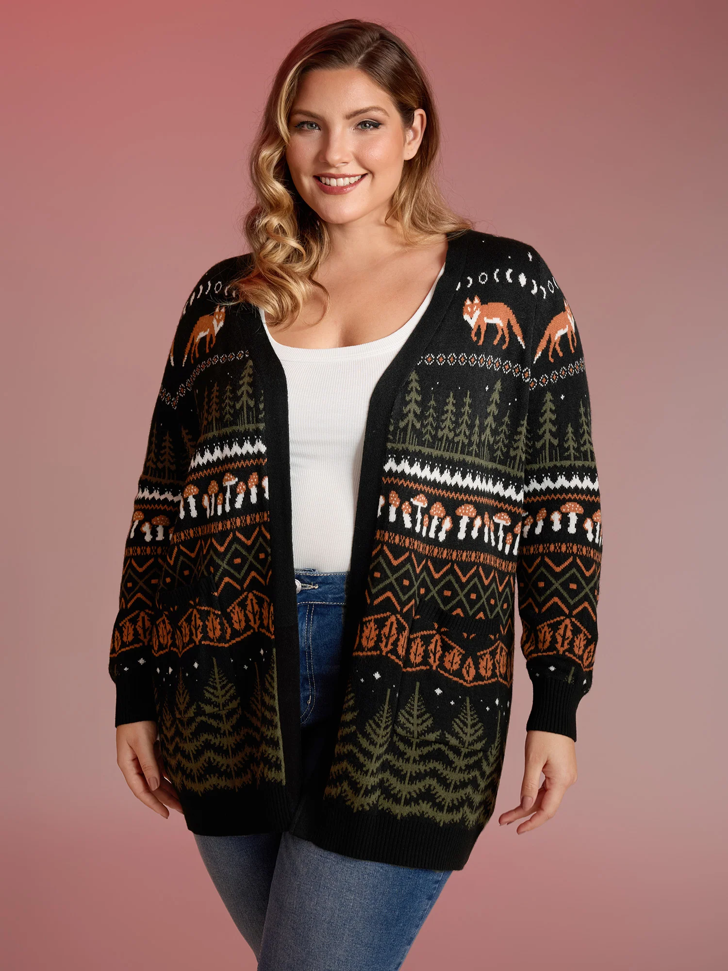 Fox in Forest Contrast Knit Cardigan - Image 6