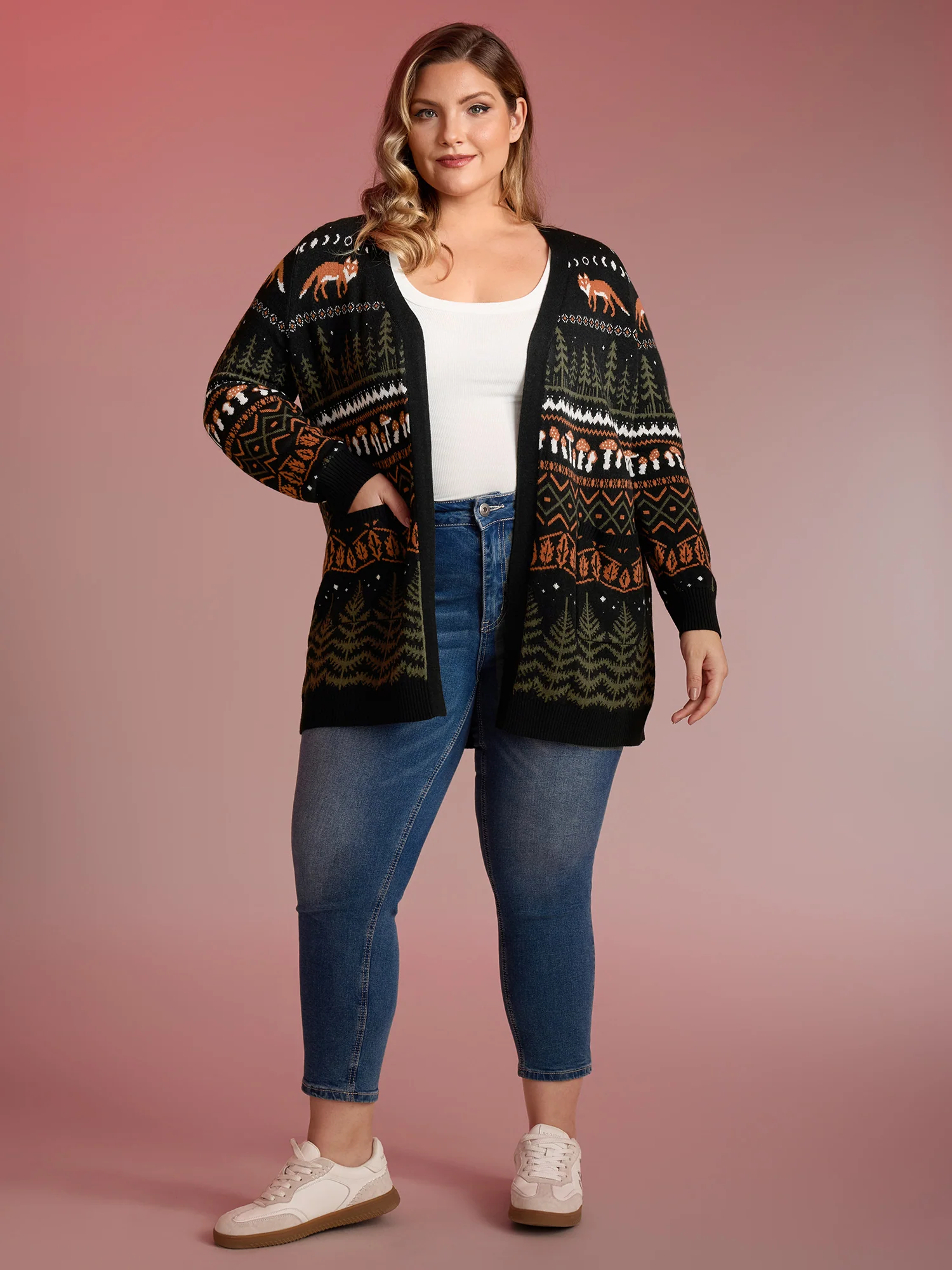 Fox in Forest Contrast Knit Cardigan - Image 7