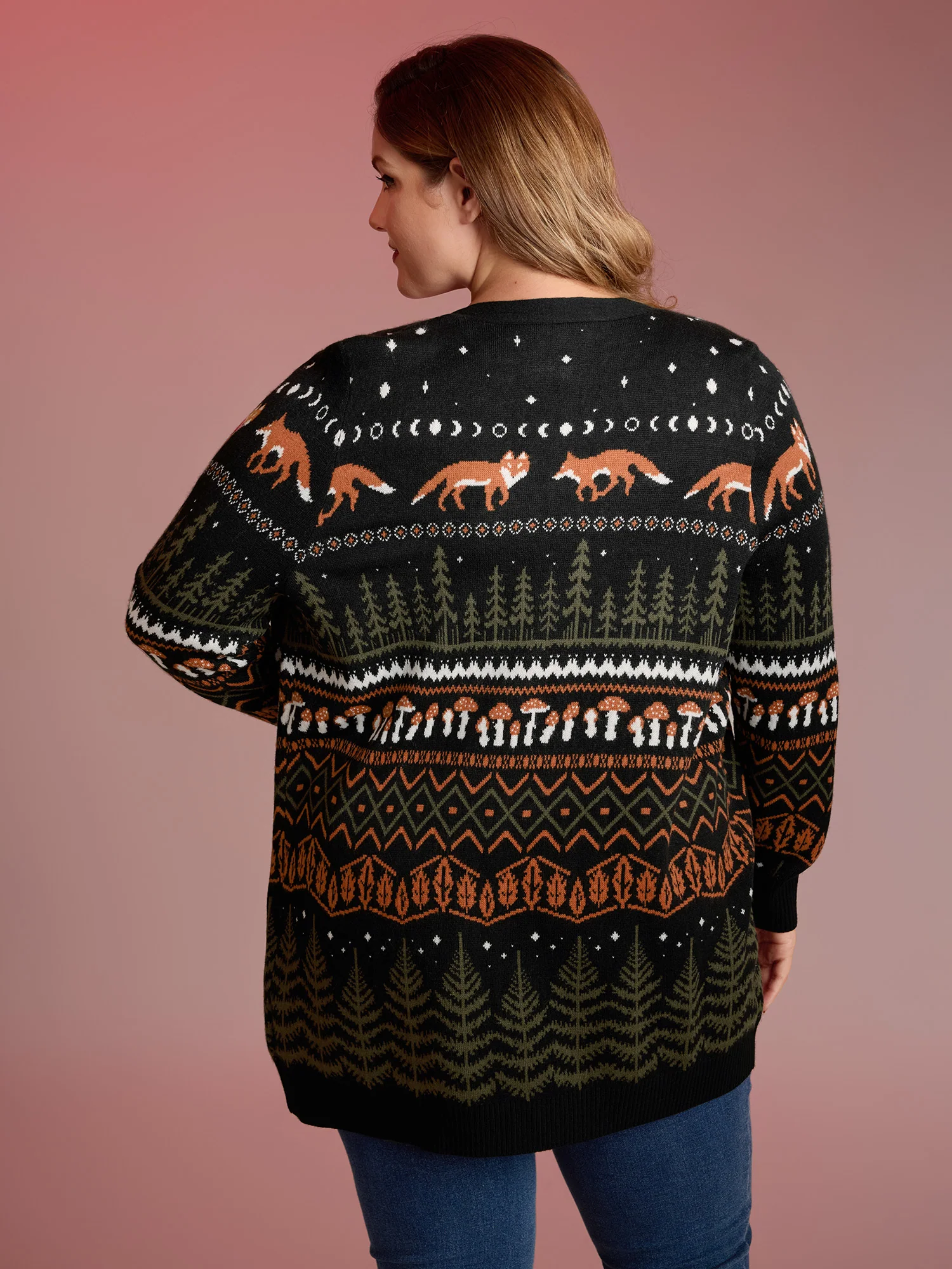 Fox in Forest Contrast Knit Cardigan - Image 8