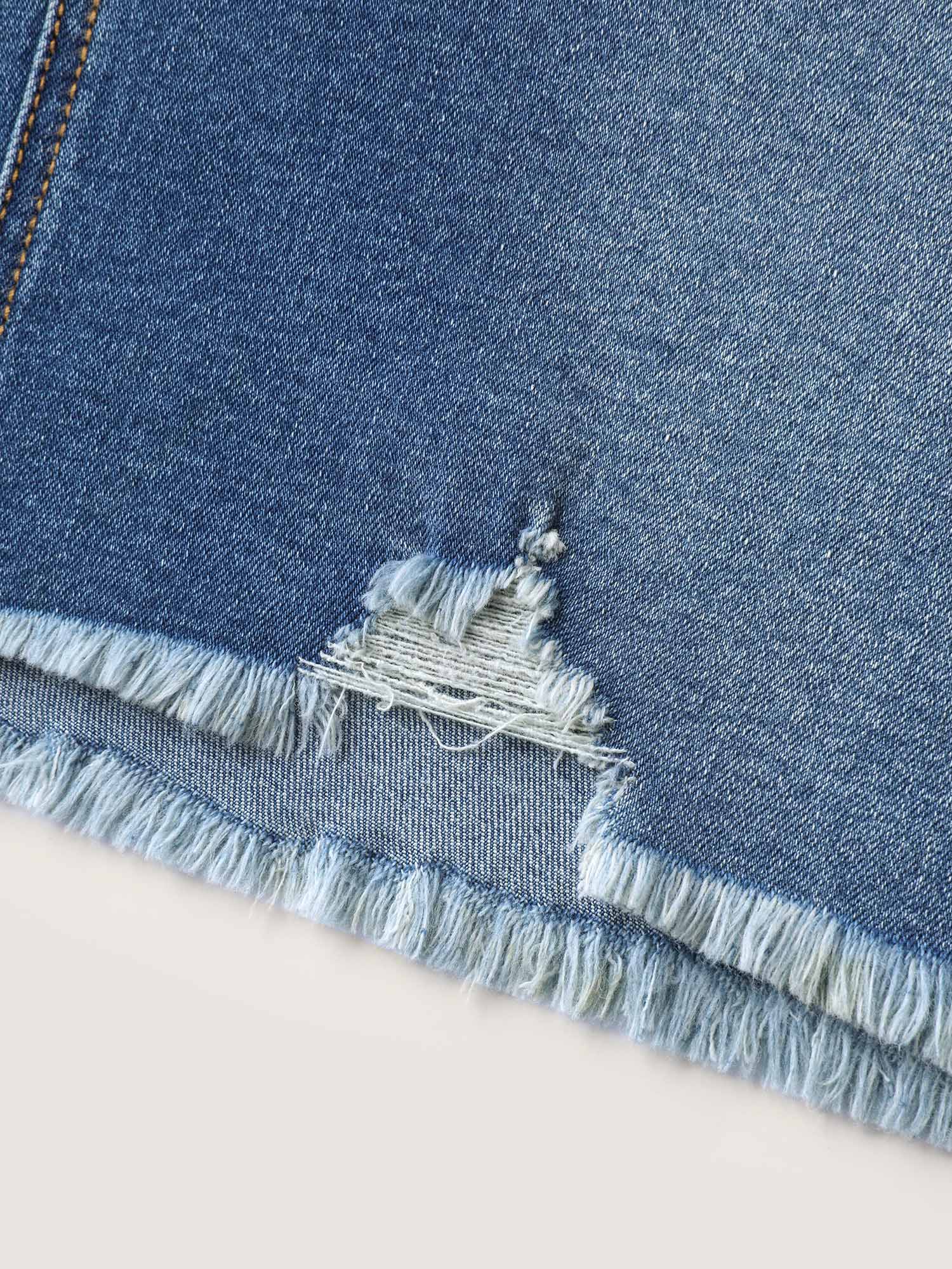High-Rise Ripped Hem Straight-Leg Denim Shorts - Image 8