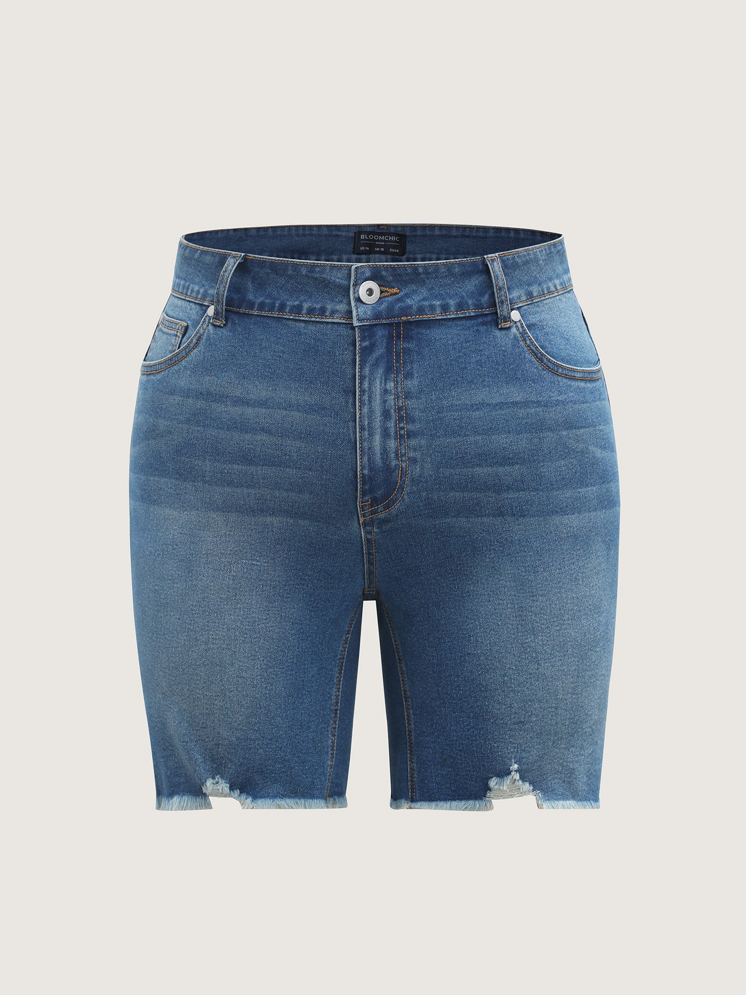 High-Rise Ripped Hem Straight-Leg Denim Shorts - Image 9