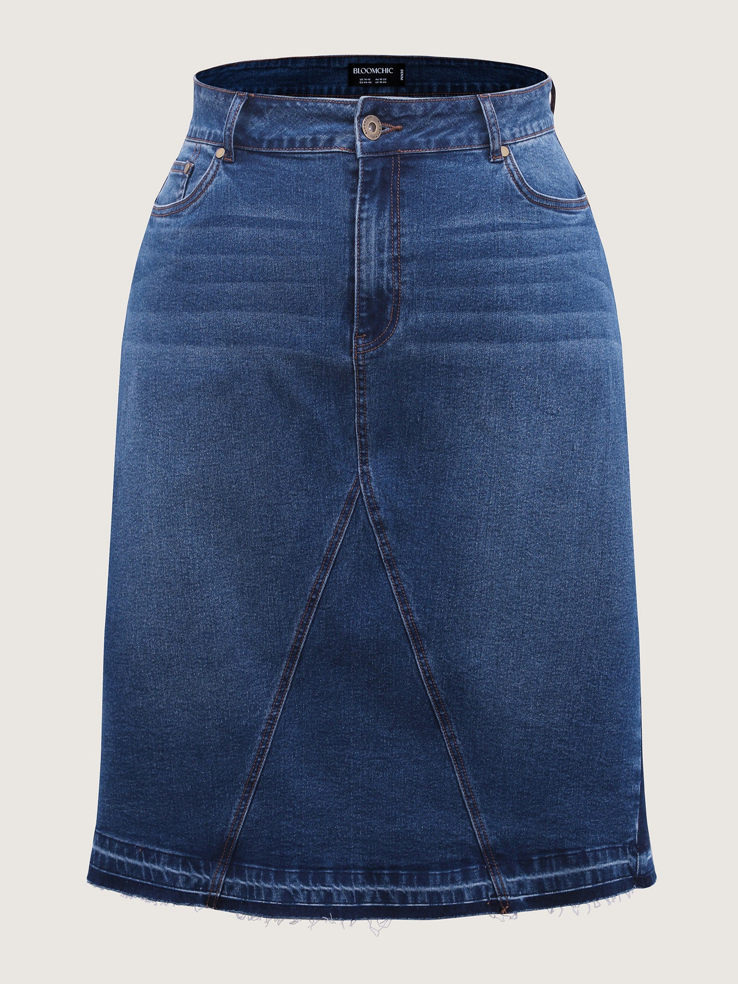 Frayed No Slit Seamed Shadow Wash Denim Skirt - Image 8