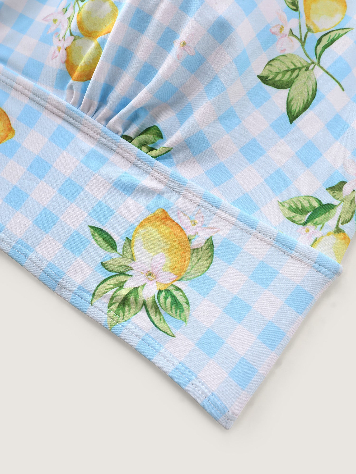 Fresh Lemon Print Check Swim Top - Image 5