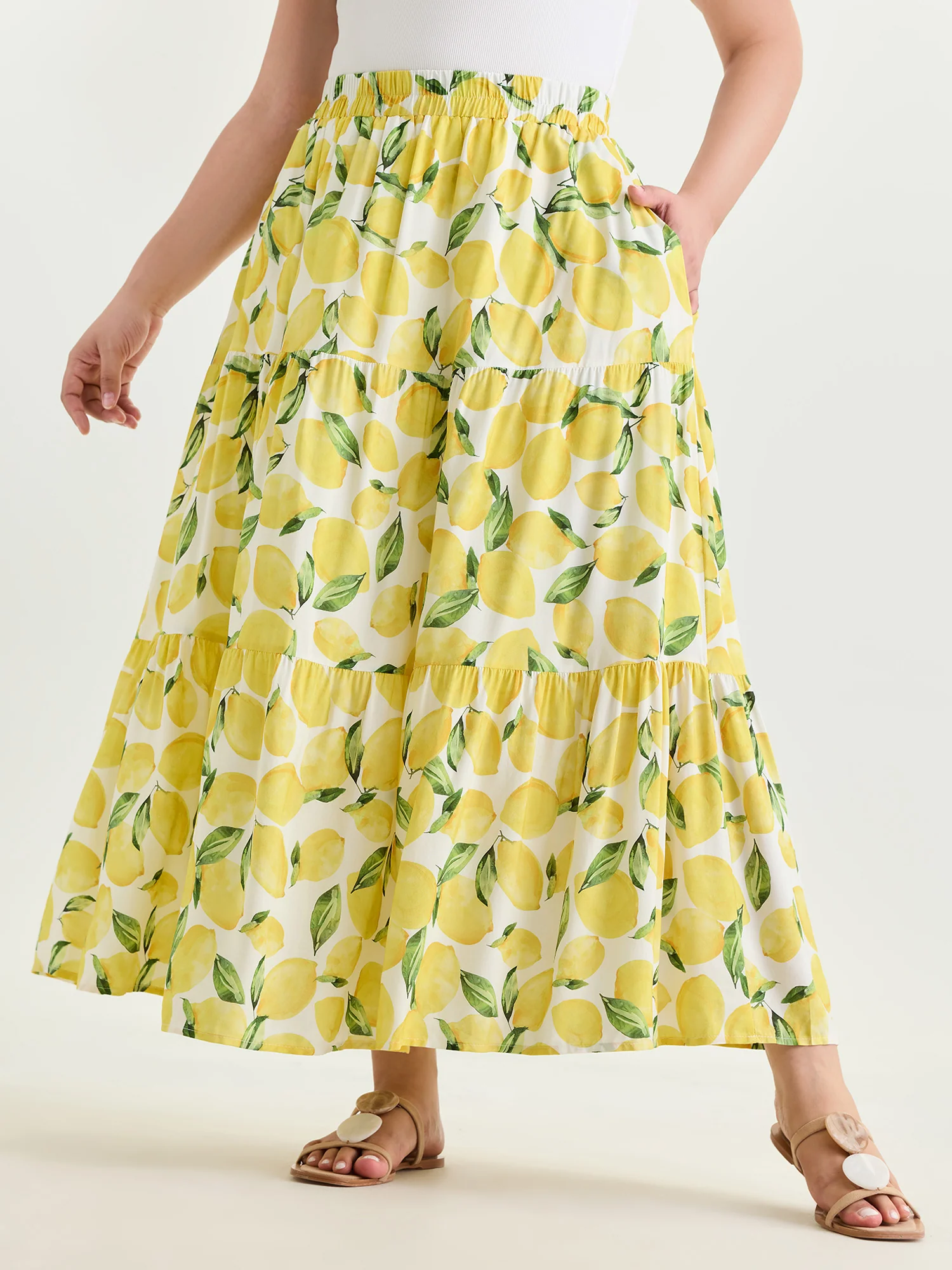 Fresh Lemon Print Maxi Skirt - Image 2
