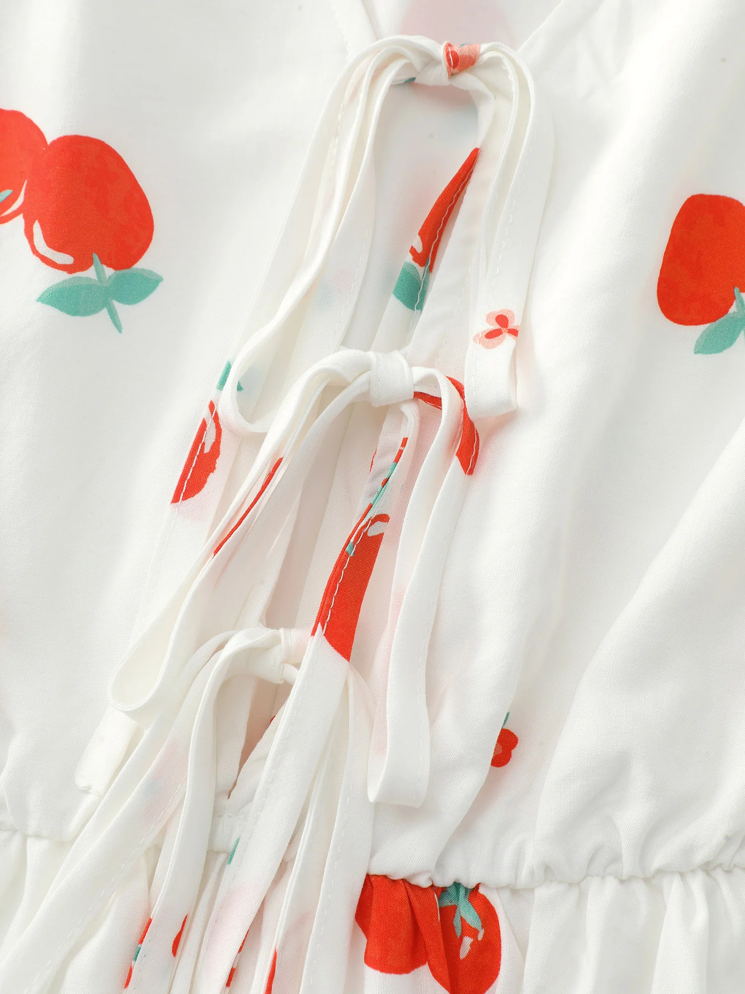 Fresh Tomato Print Triple Tie Front Blouse - Image 5