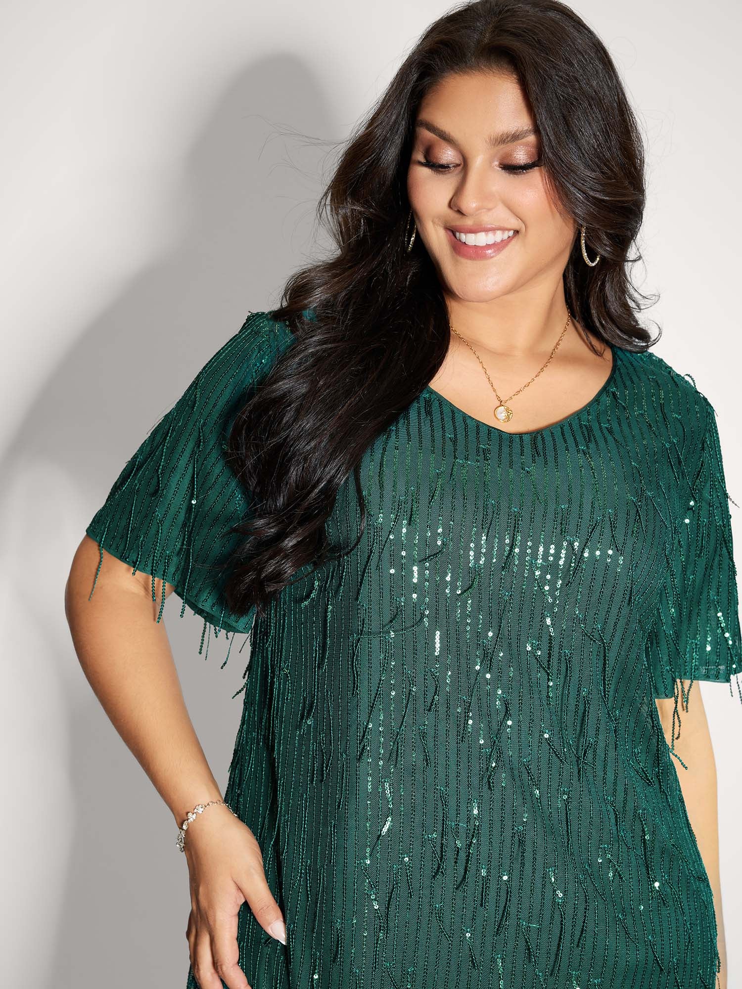 Fringe Sequin Flutter Sleeve Mini Dress - Image 2