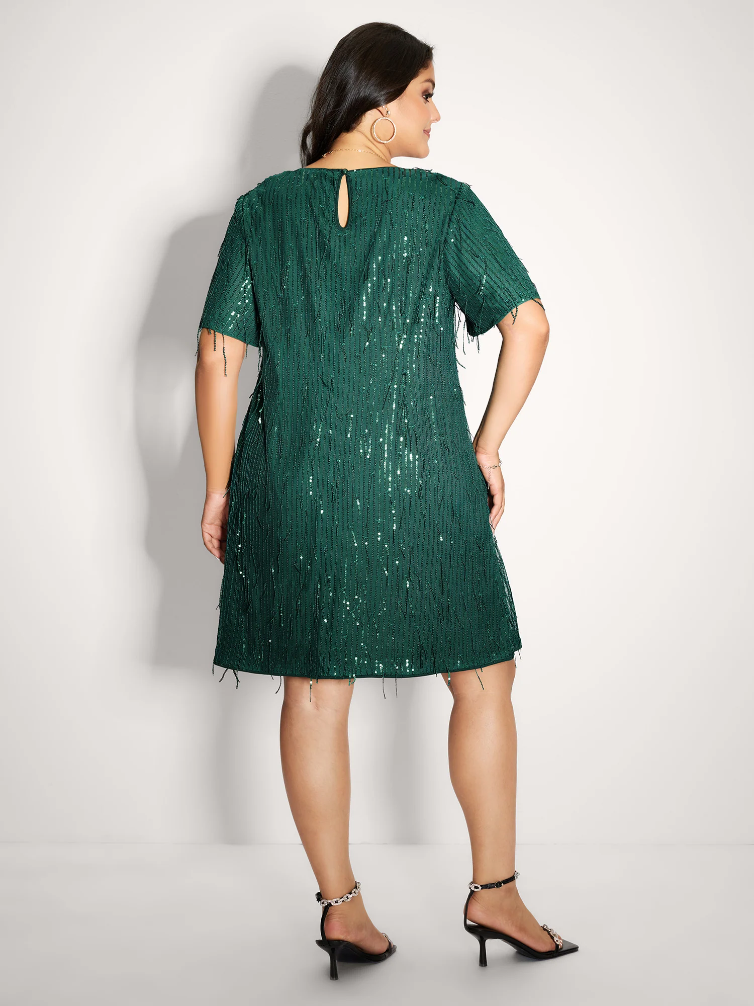 Fringe Sequin Flutter Sleeve Mini Dress - Image 4