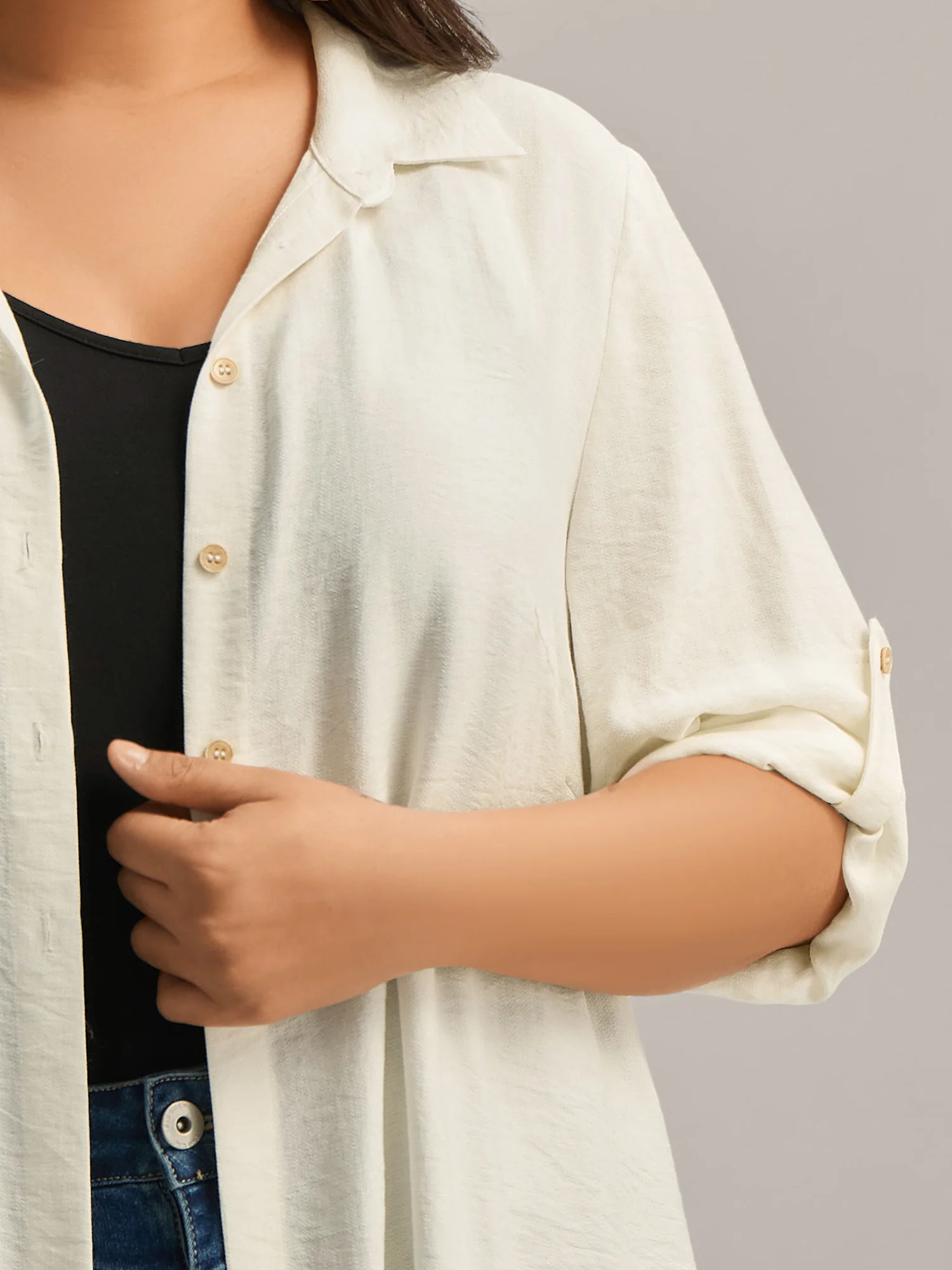 Front-Open Long Basic Blouse - Image 2