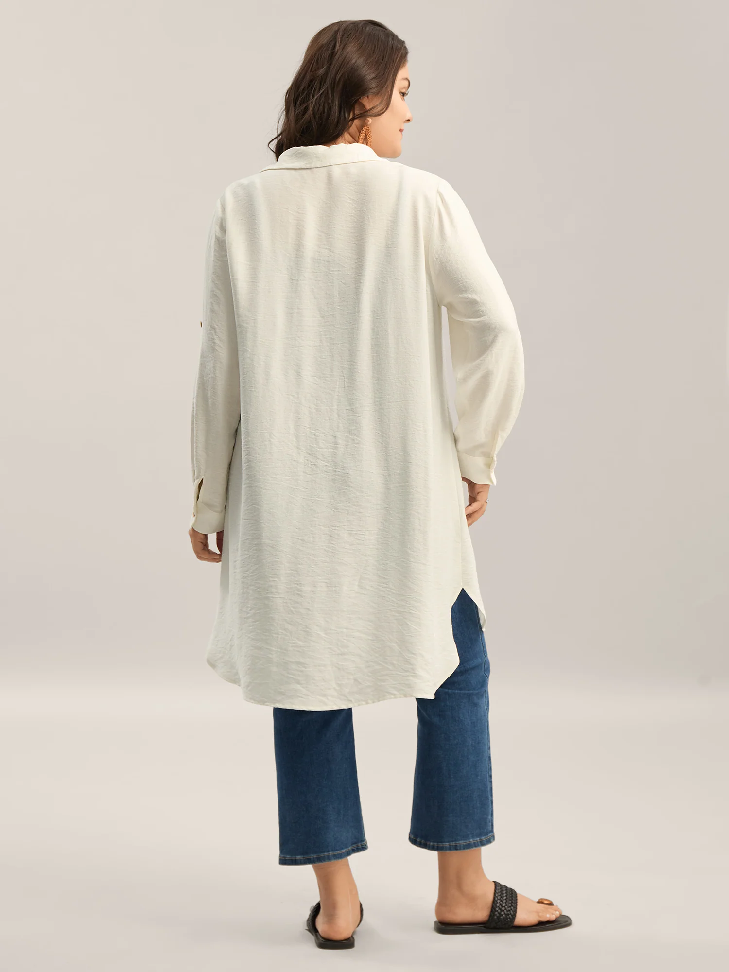 Front-Open Long Basic Blouse - Image 4