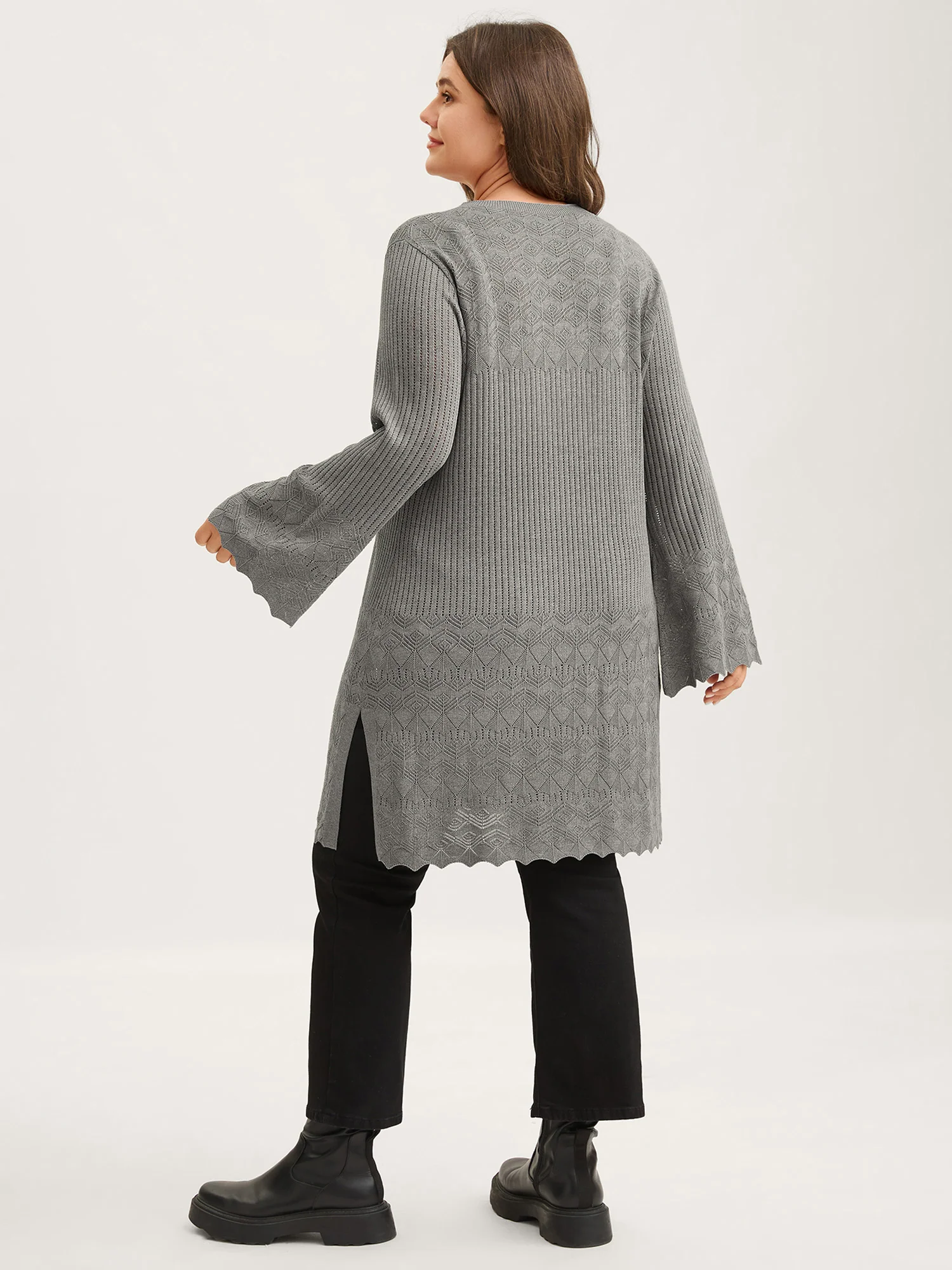 Front Tie Textured Long Knit Cardigan - Image 4