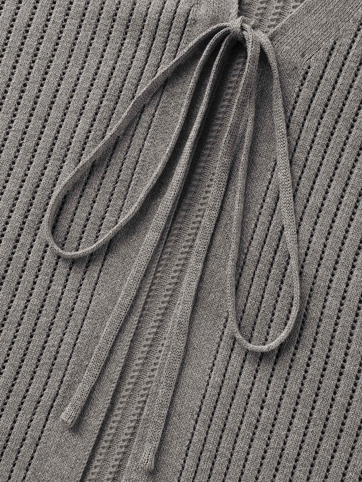 Front Tie Textured Long Knit Cardigan - Image 5