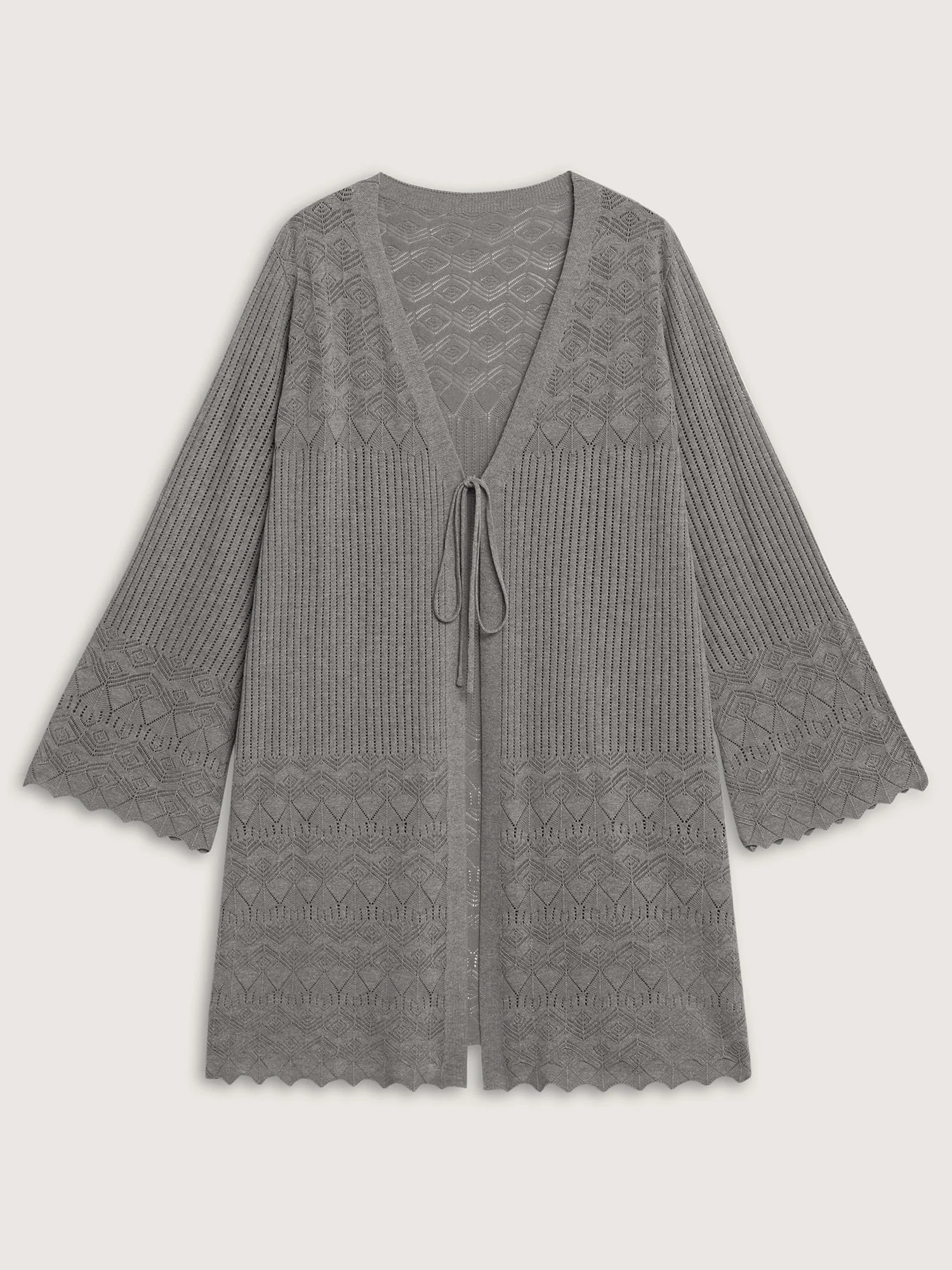 Front Tie Textured Long Knit Cardigan - Image 7