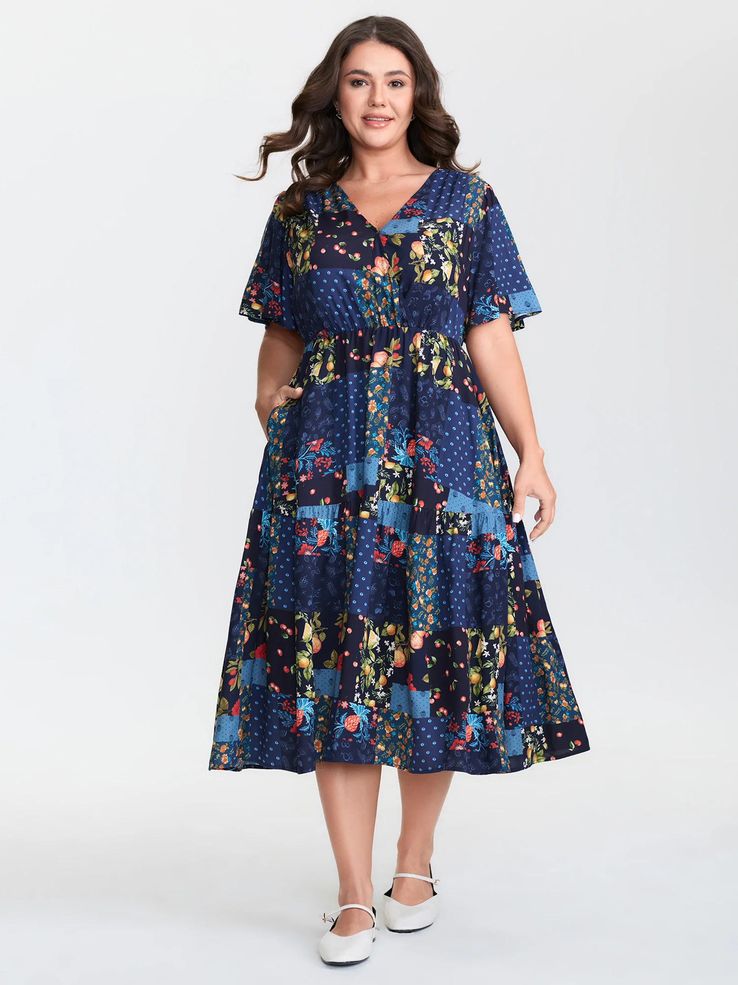Fruit Collage Print Wrap Neck Midi Dress - Image 3