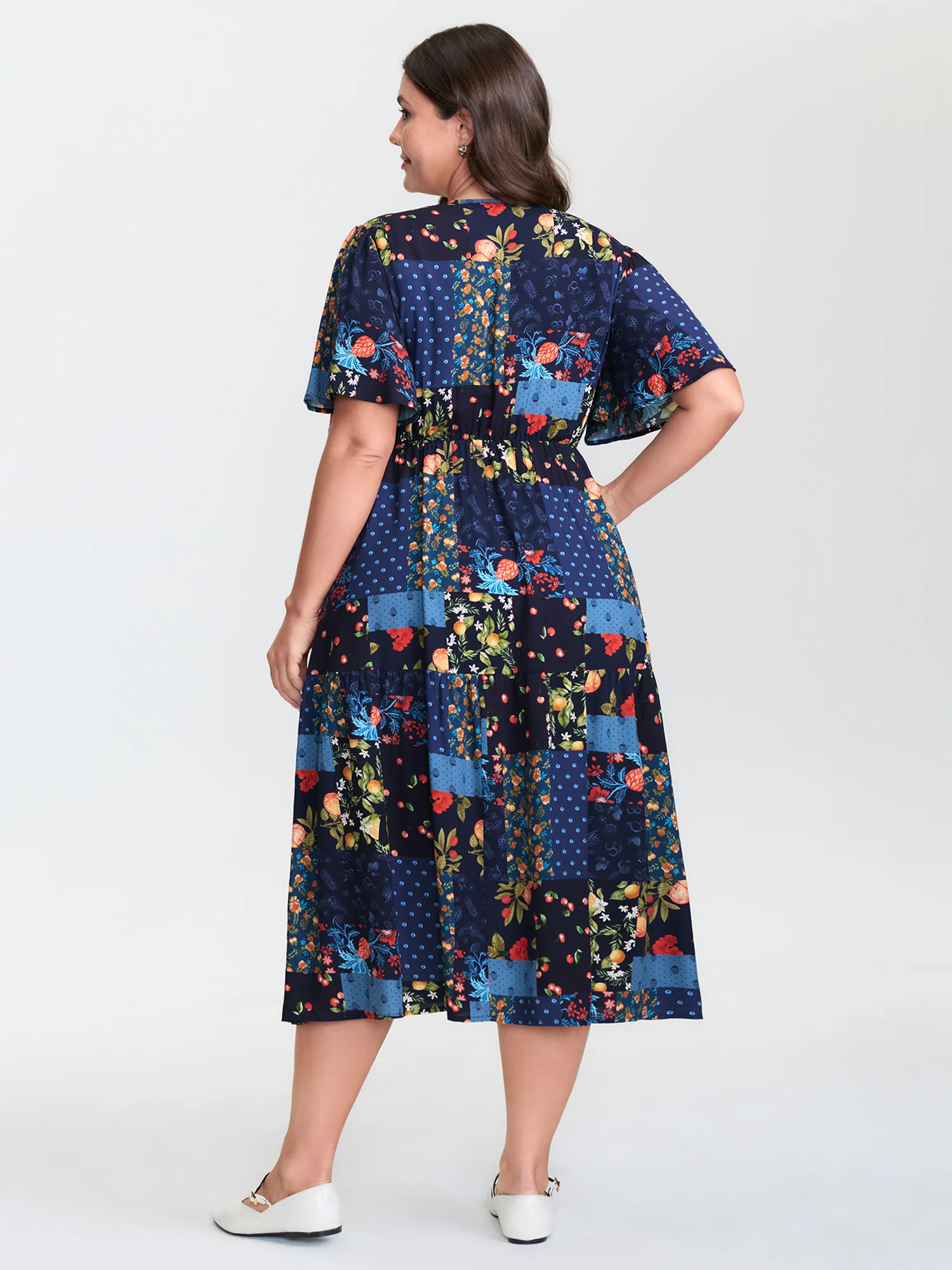 Fruit Collage Print Wrap Neck Midi Dress - Image 4
