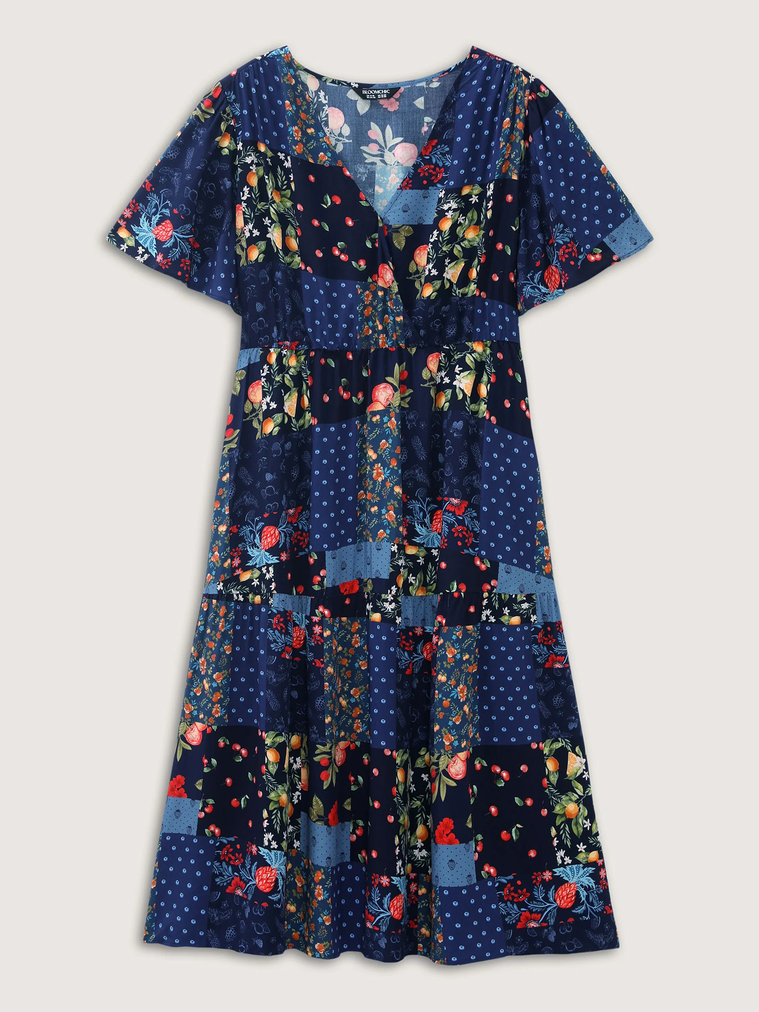 Fruit Collage Print Wrap Neck Midi Dress - Image 7