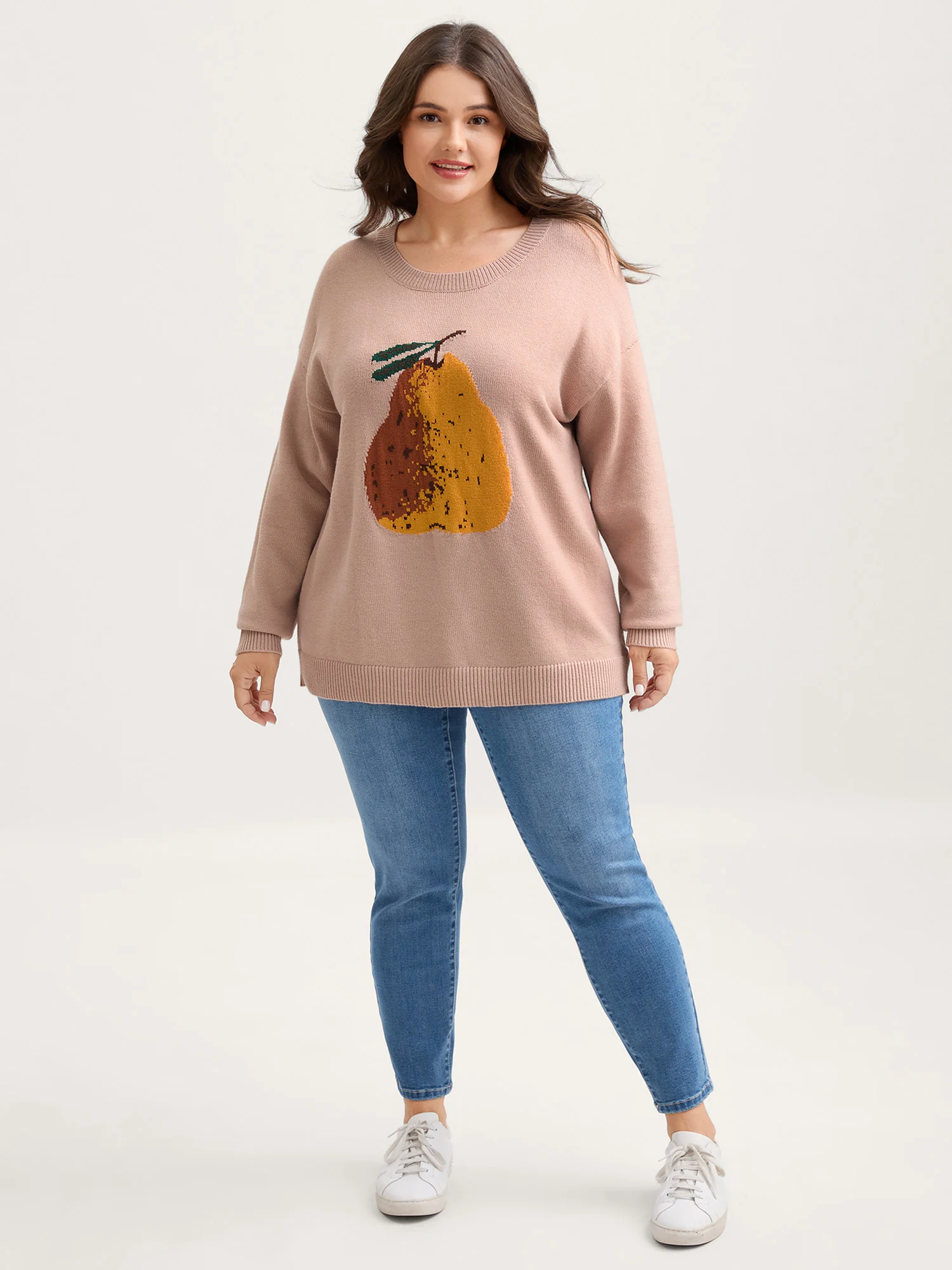 Fruit Jacquard Ribbed Hem Pullover - Image 3