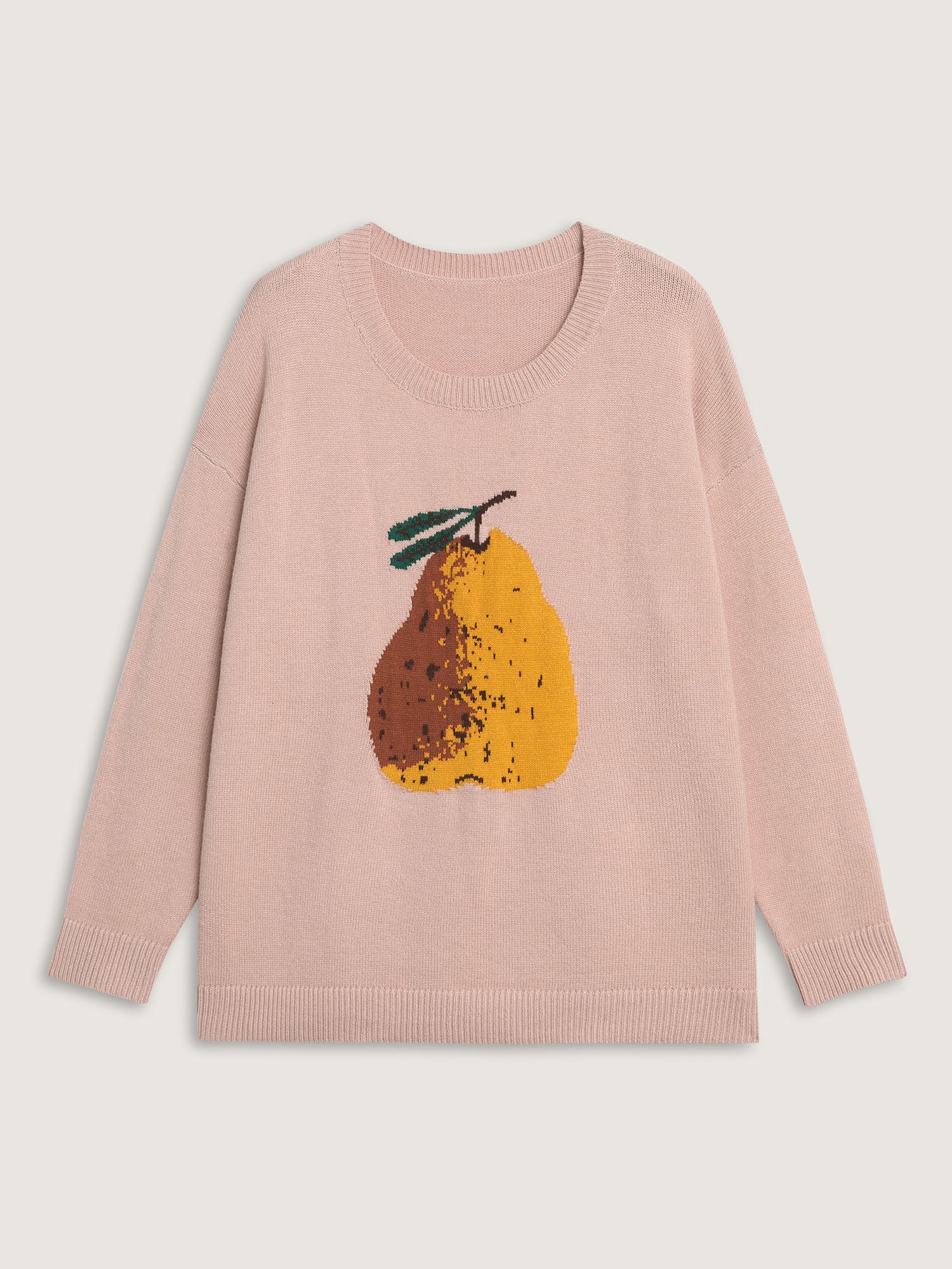 Fruit Jacquard Ribbed Hem Pullover - Image 7