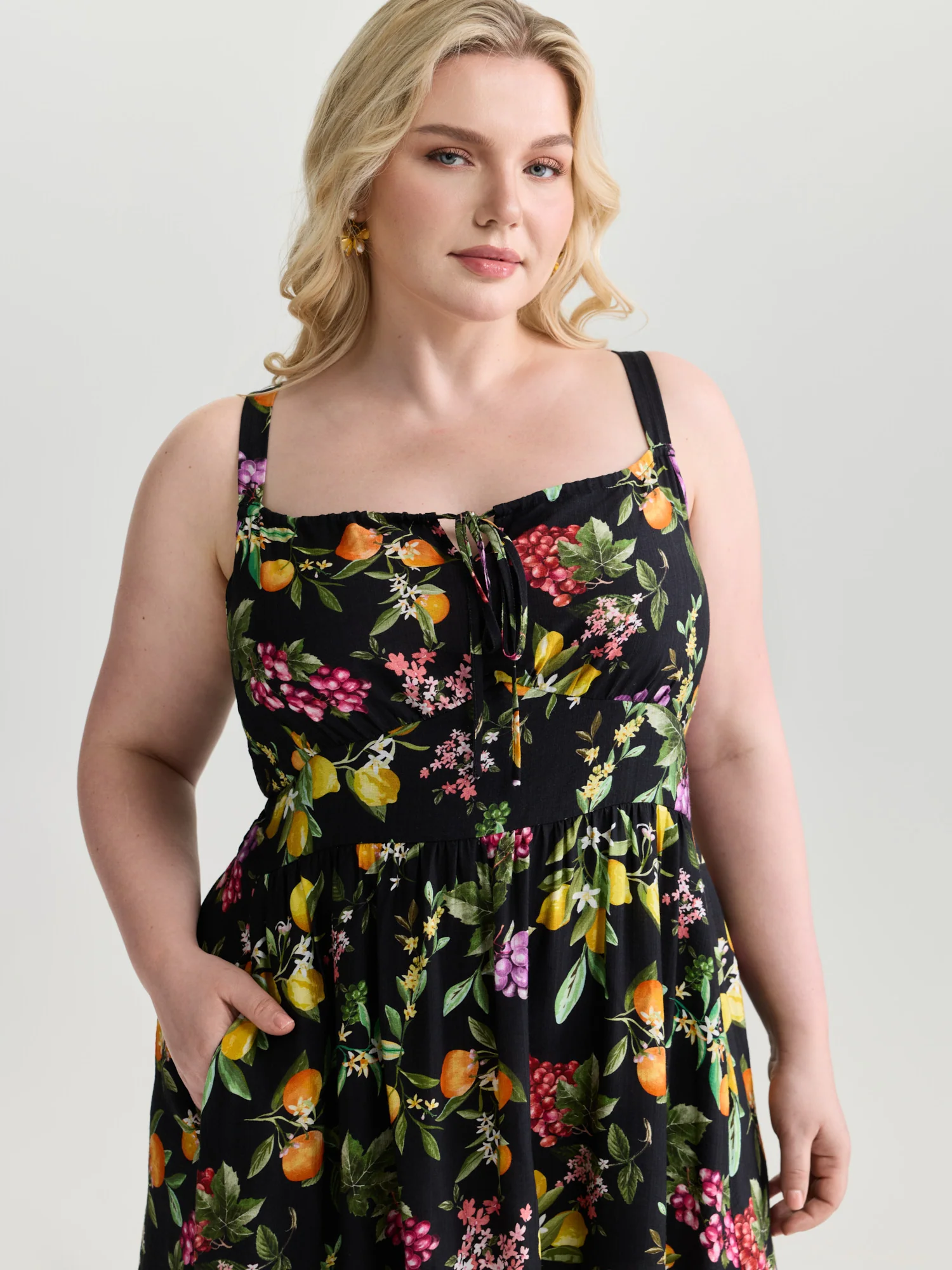 Fruit Print Bust-Friendly Drawstring Midi Dress - Image 2