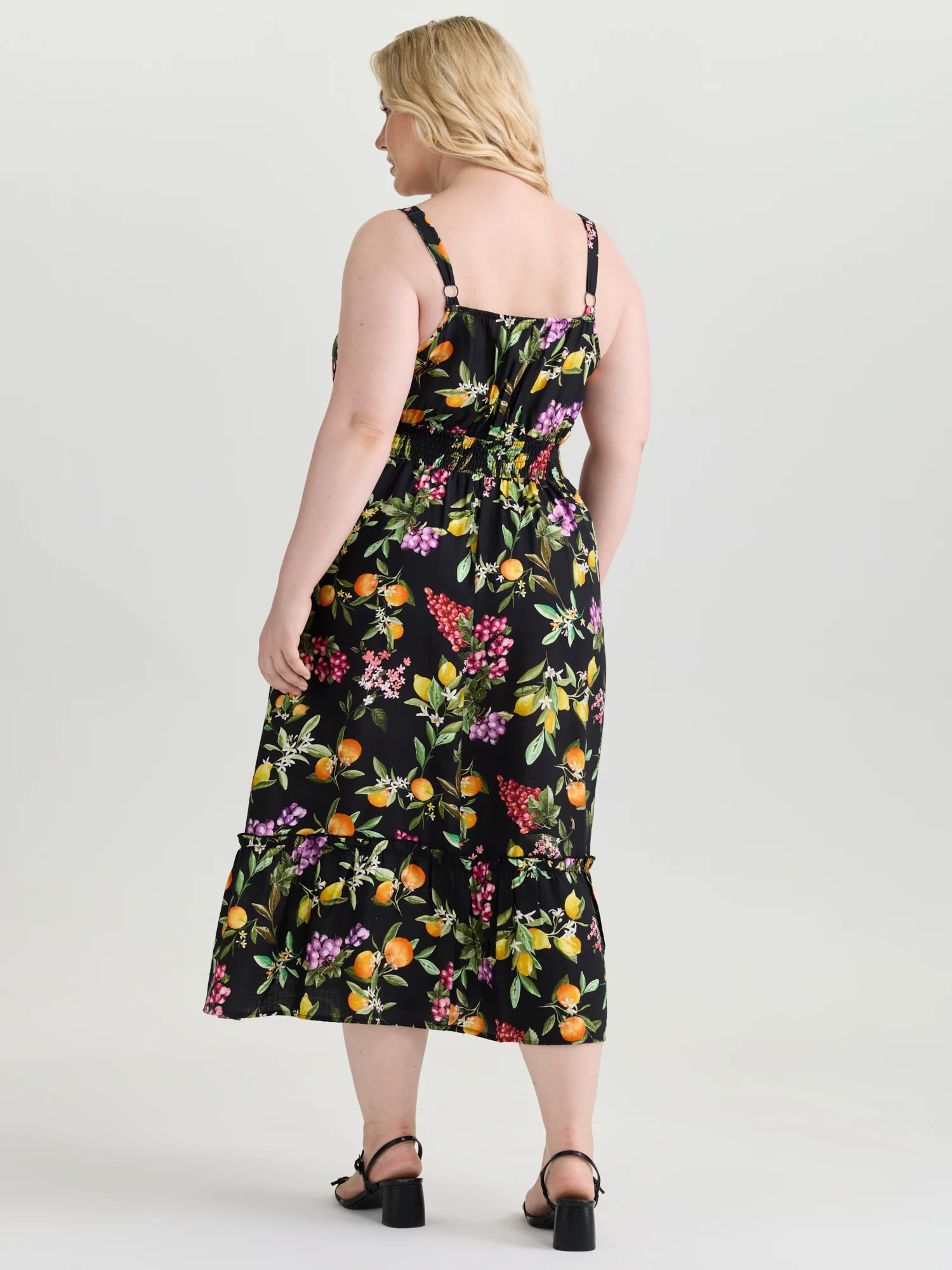 Fruit Print Bust-Friendly Drawstring Midi Dress - Image 4
