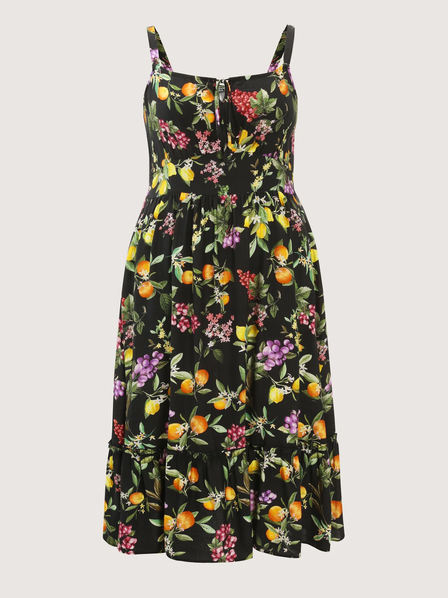 Fruit Print Bust-Friendly Drawstring Midi Dress - Image 7