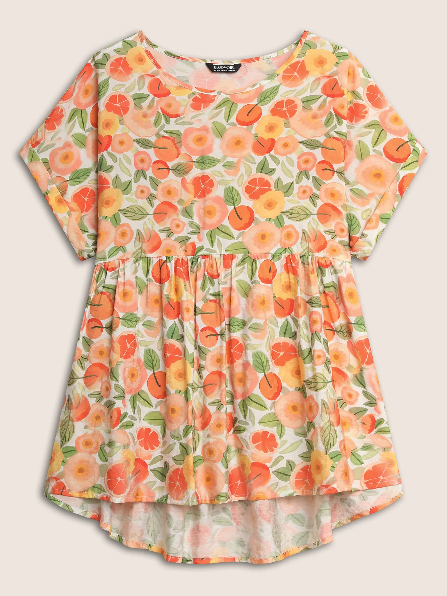 Fruit Print Curved Hem Batwing Sleeve Blouse - Image 8