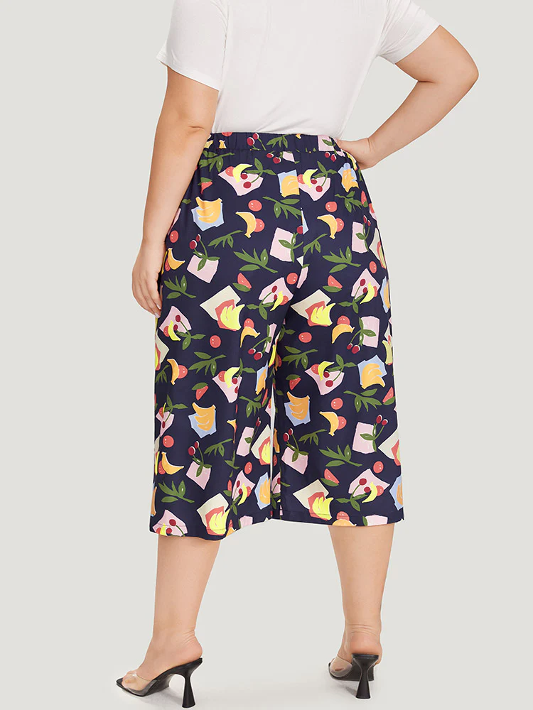 Fruit Print Slant Pocket Elastic Waist Pants - Image 2