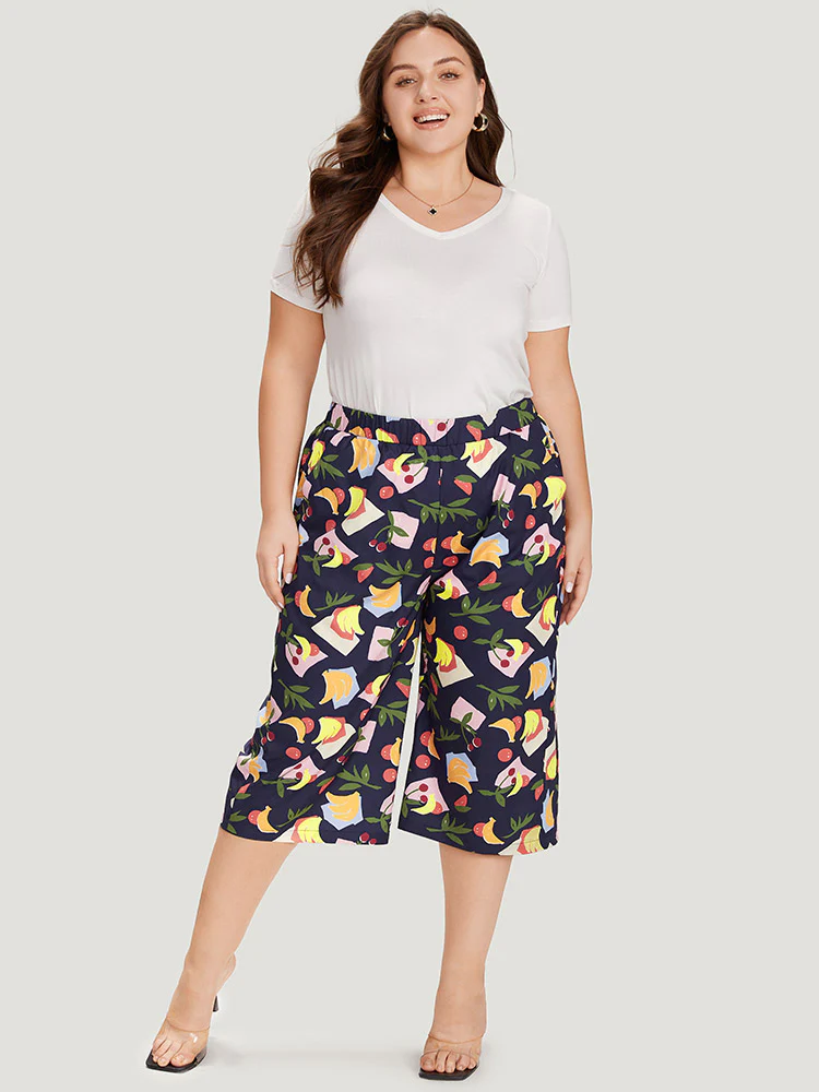 Fruit Print Slant Pocket Elastic Waist Pants - Image 4