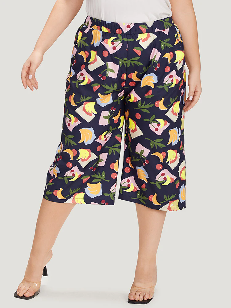 Fruit Print Slant Pocket Elastic Waist Pants - Image 5