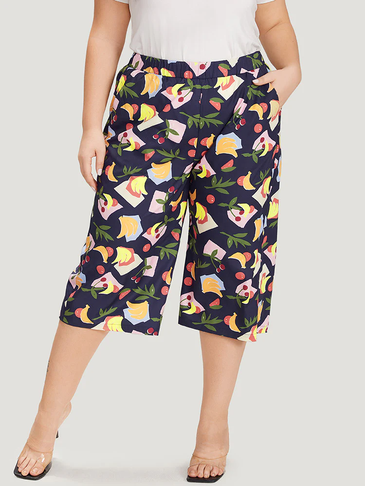 Fruit Print Slant Pocket Elastic Waist Pants - Image 6