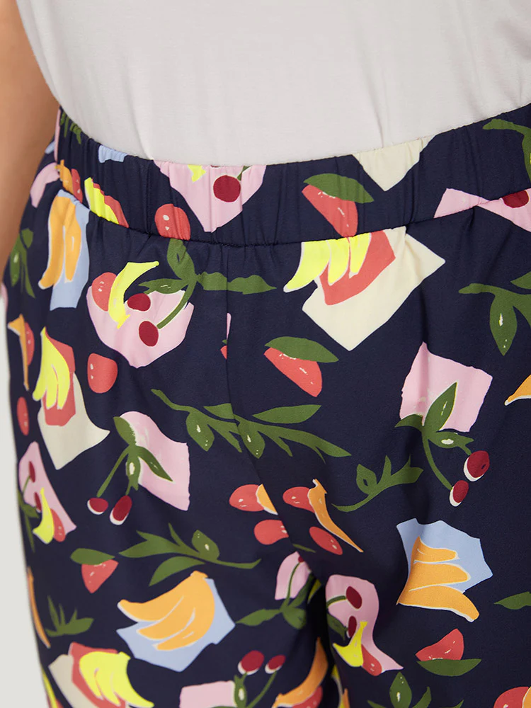 Fruit Print Slant Pocket Elastic Waist Pants - Image 7