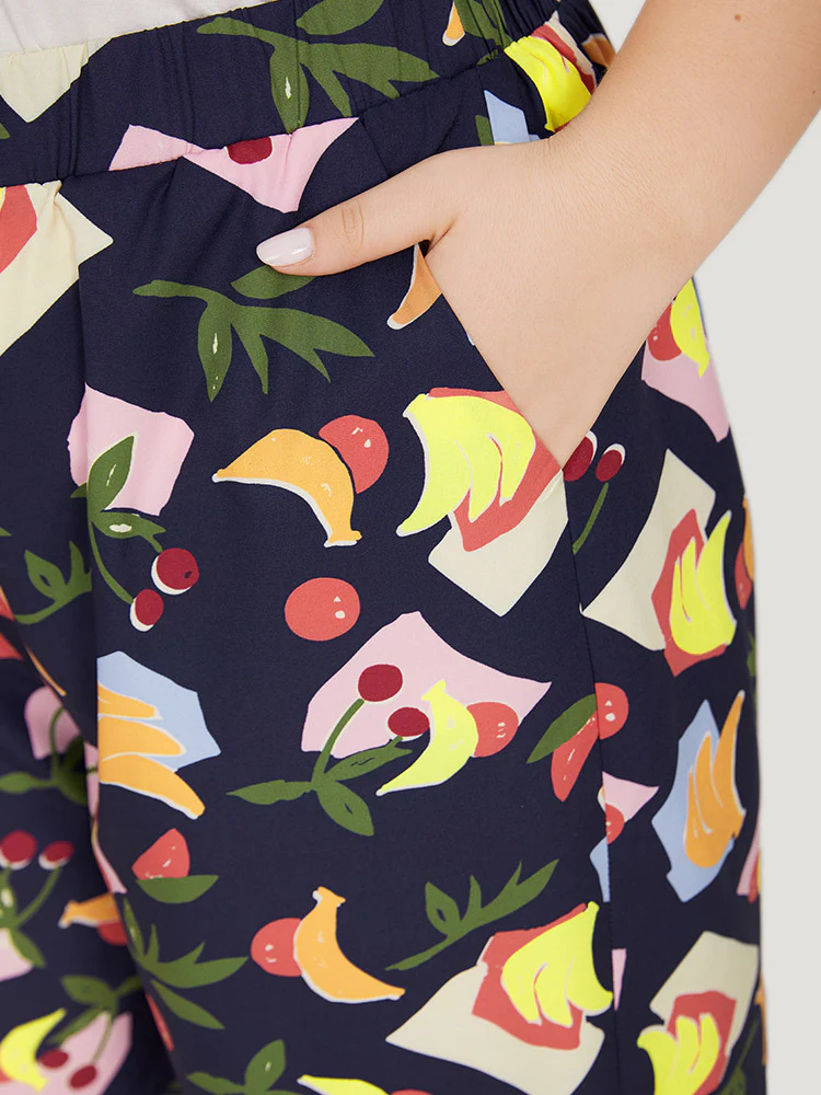 Fruit Print Slant Pocket Elastic Waist Pants - Image 8