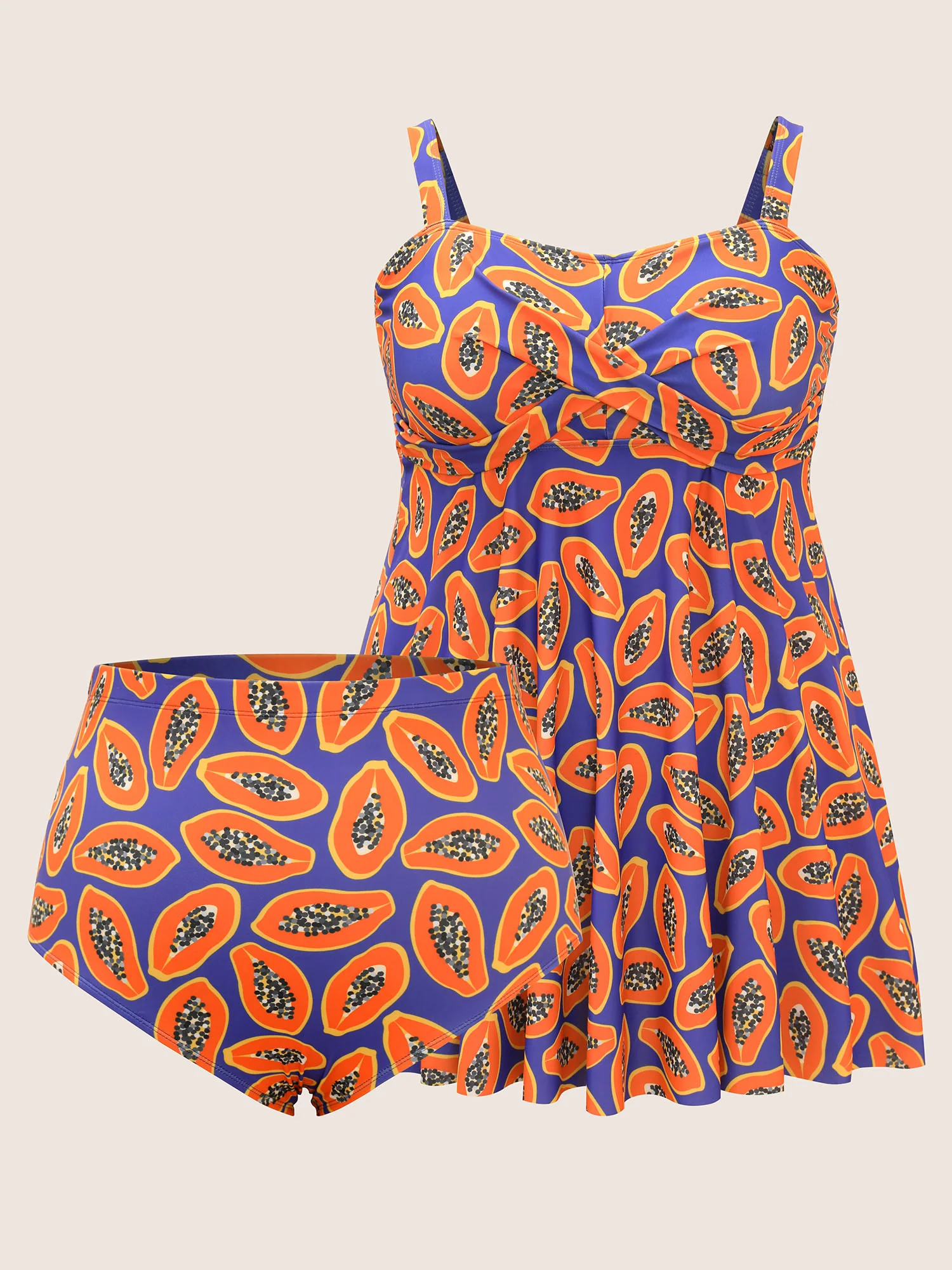 Fruit & Vegetable Print Crossover Cami Swim Dress - Image 10