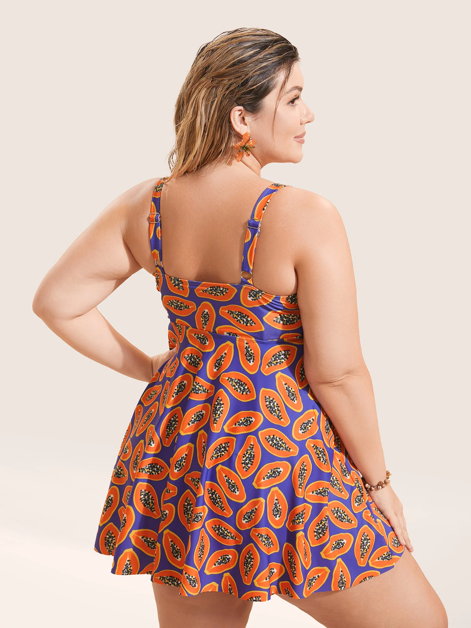 Fruit & Vegetable Print Crossover Cami Swim Dress - Image 2